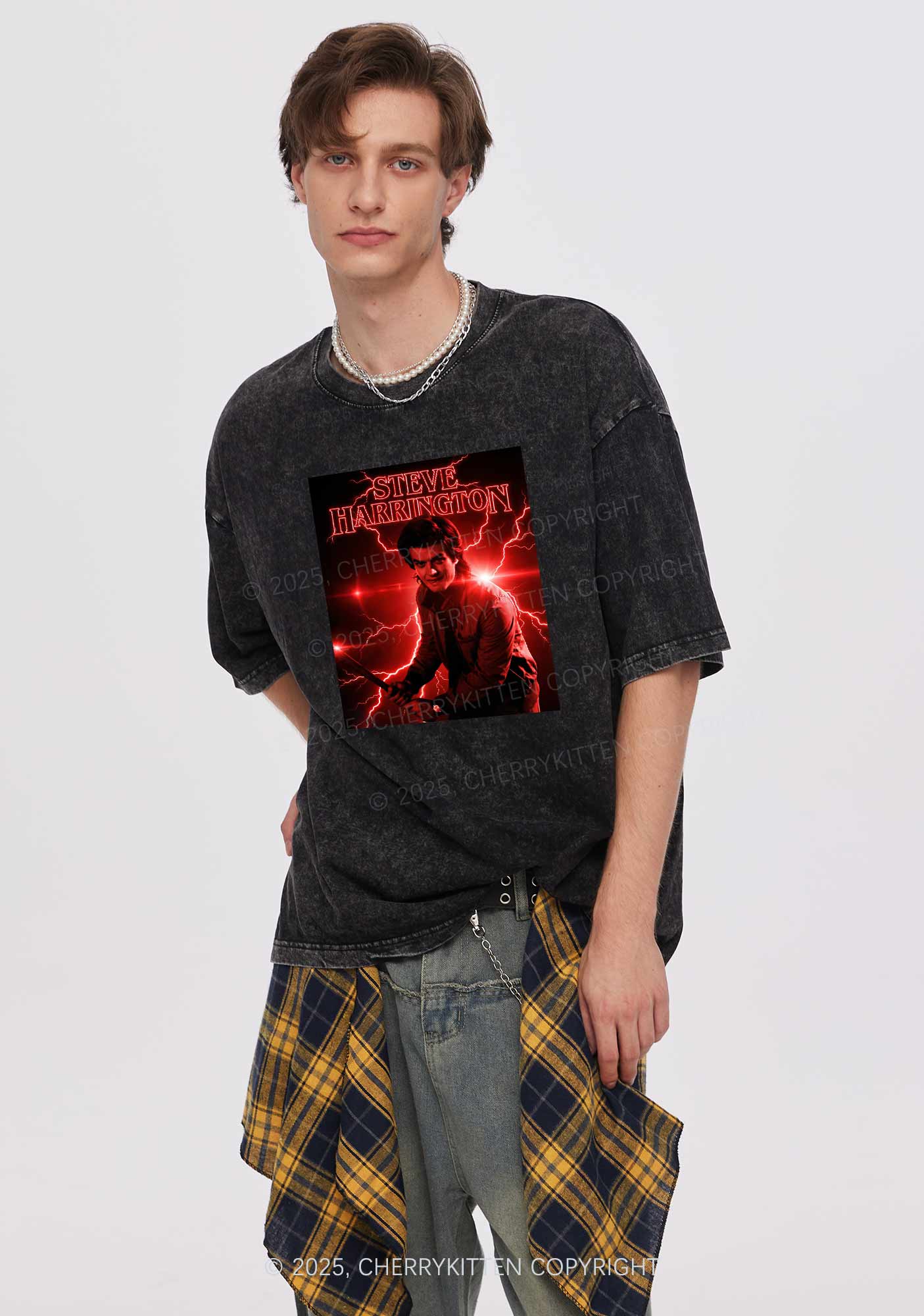 SH Red Lightning Y2K Shirts Washed Tee Cherrykitten - Image 2