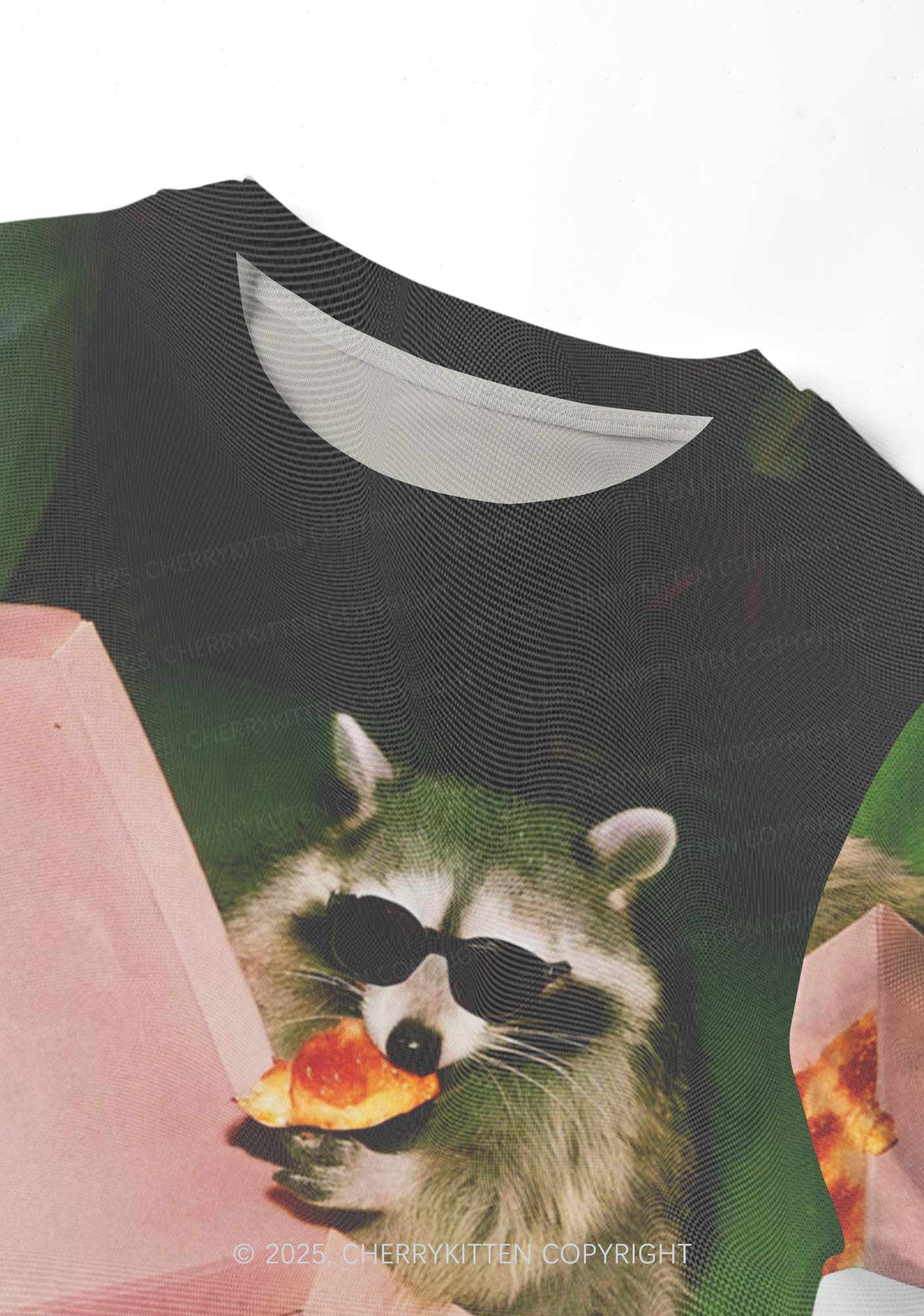 Shades Raccoon Pizza Y2K Mesh Crop Top Cherrykitten - Image 4