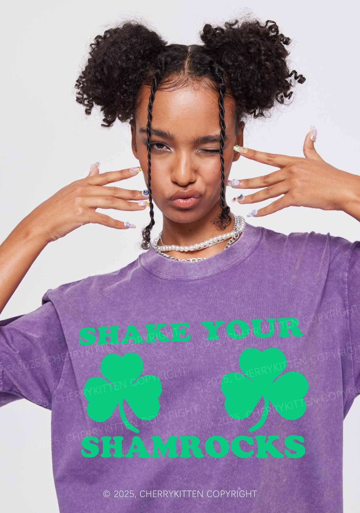 Shake Your Shamrocks St Patricks Y2K Washed Tee Cherrykitten - Image 2