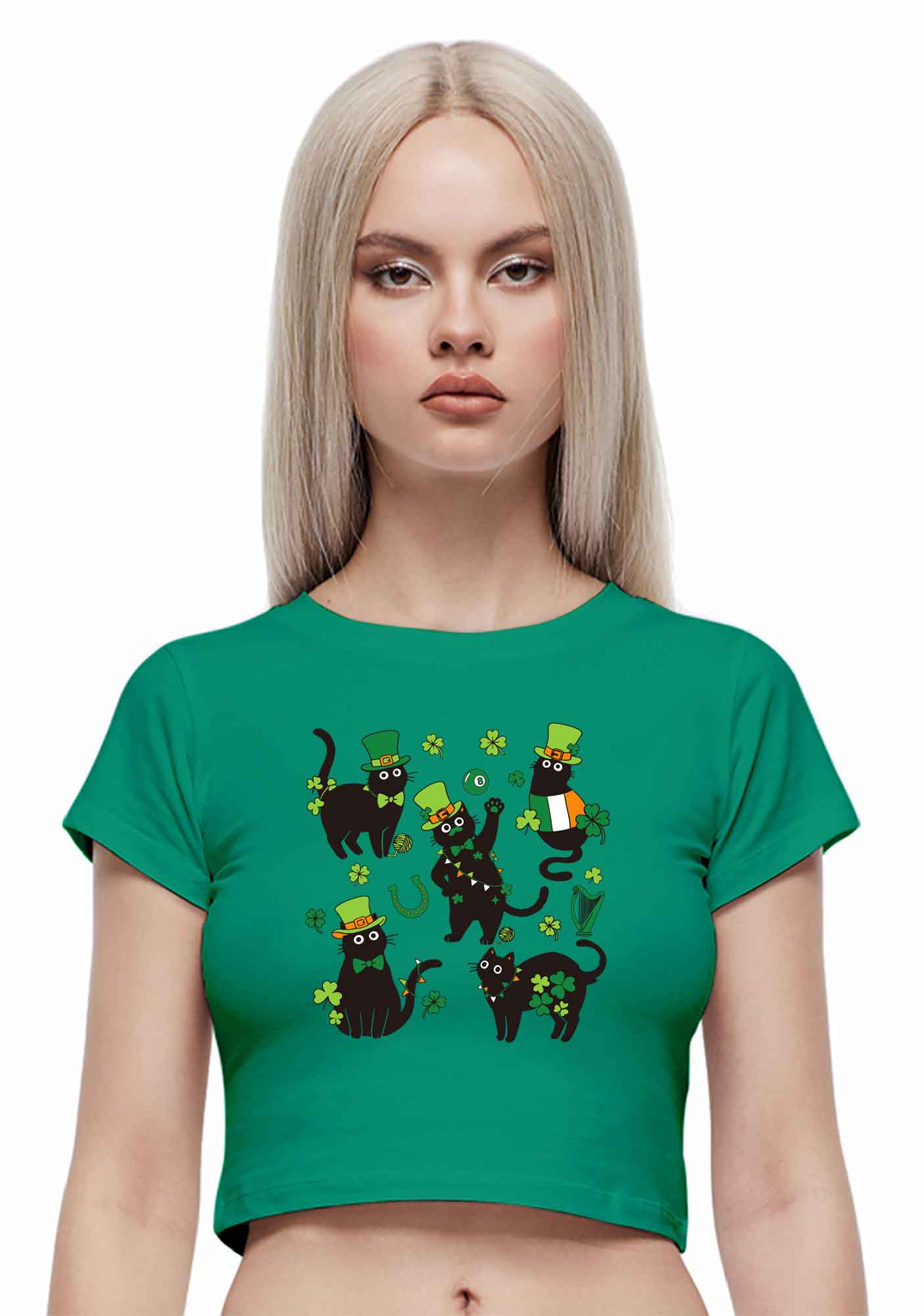 Shamrock Dancing Cats St Patricks Y2K Baby Tee Cherrykitten - Image 2