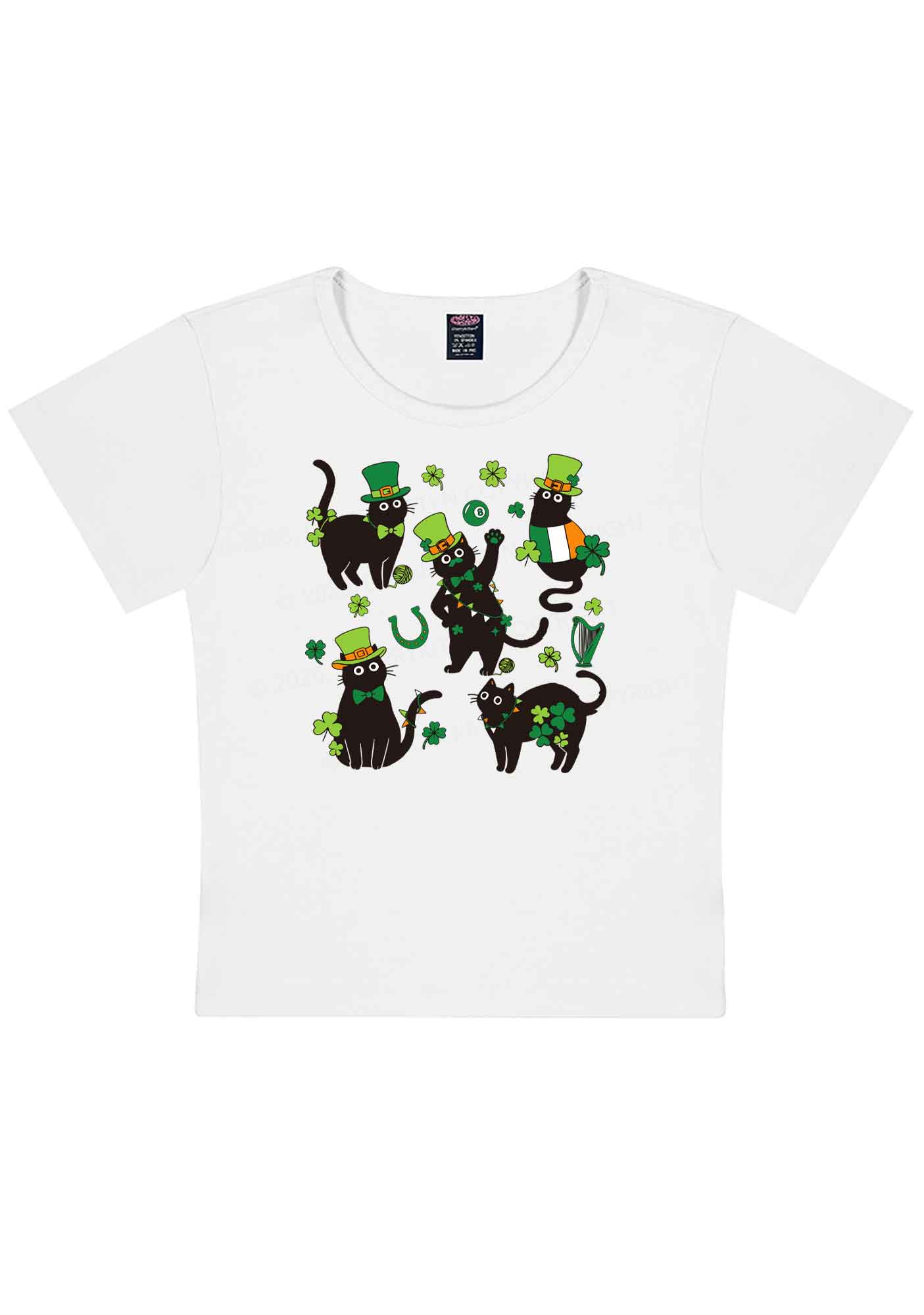 Shamrock Dancing Cats St Patricks Y2K Baby Tee Cherrykitten - Image 3