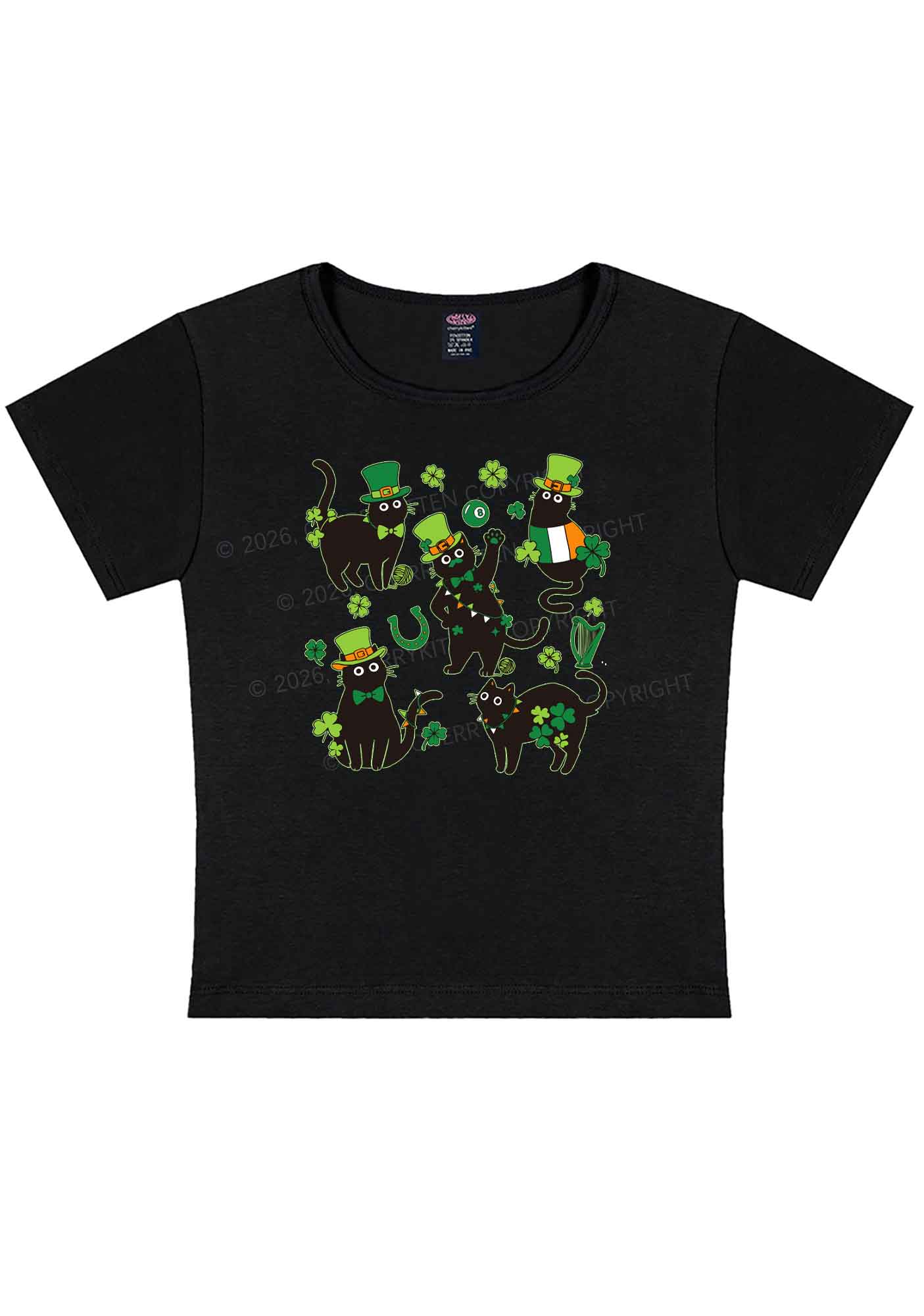 Shamrock Dancing Cats St Patricks Y2K Baby Tee Cherrykitten - Image 4