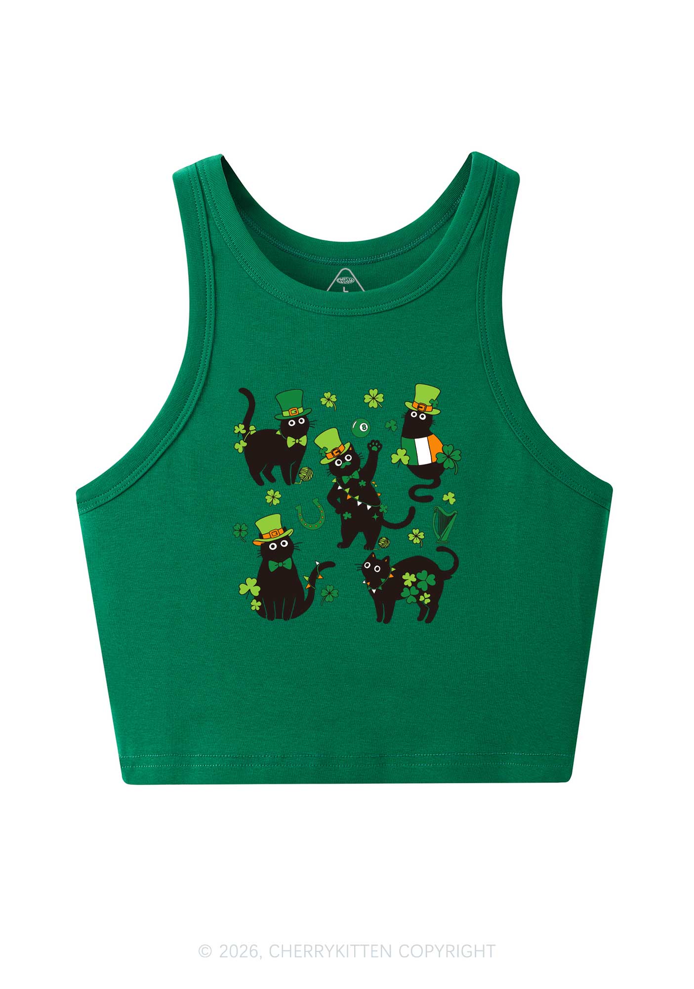 Shamrock Dancing Cats St Patricks Y2K Crop Tank Top Cherrykitten - Image 3