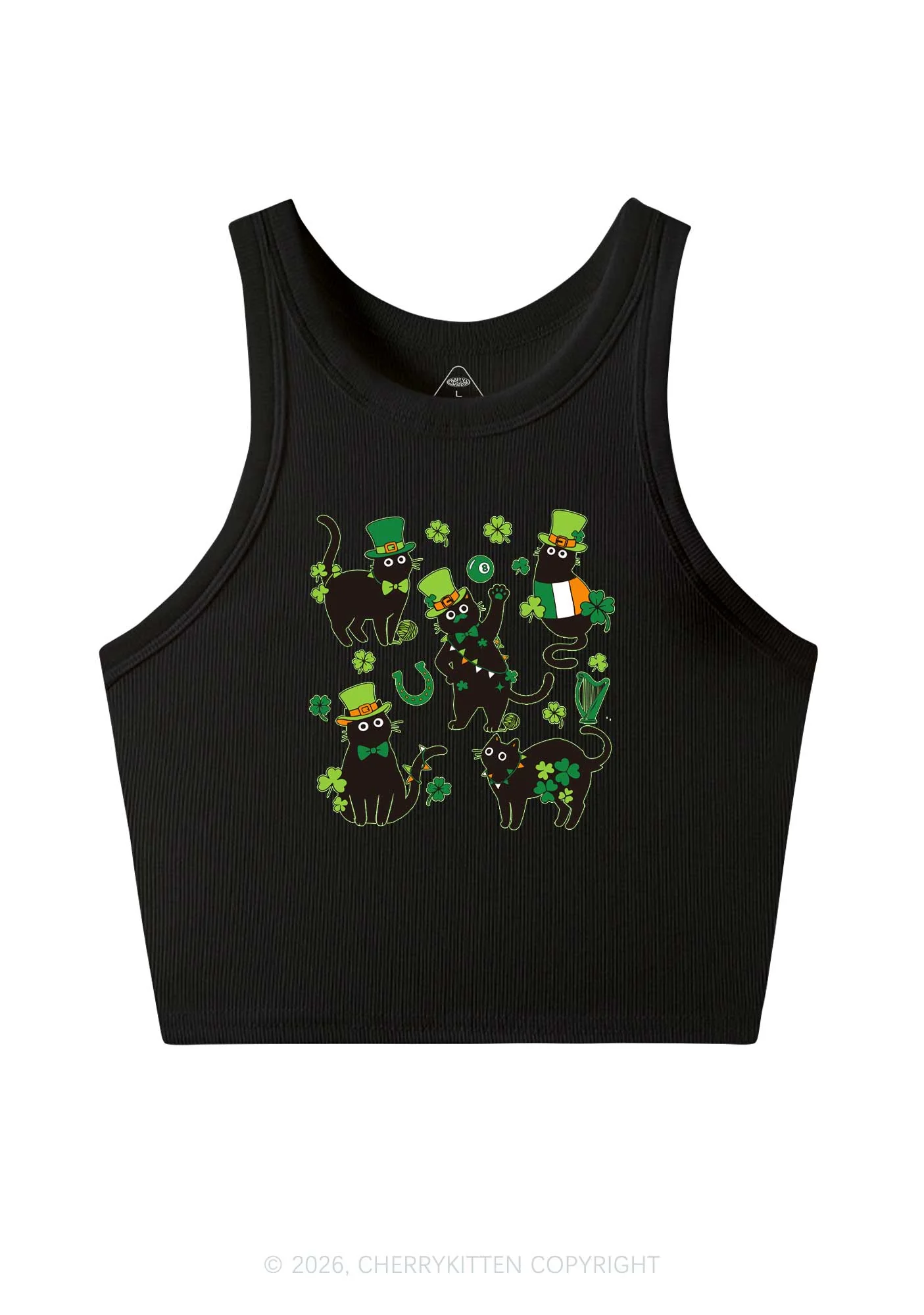 Shamrock Dancing Cats St Patricks Y2K Crop Tank Top Cherrykitten - Image 4