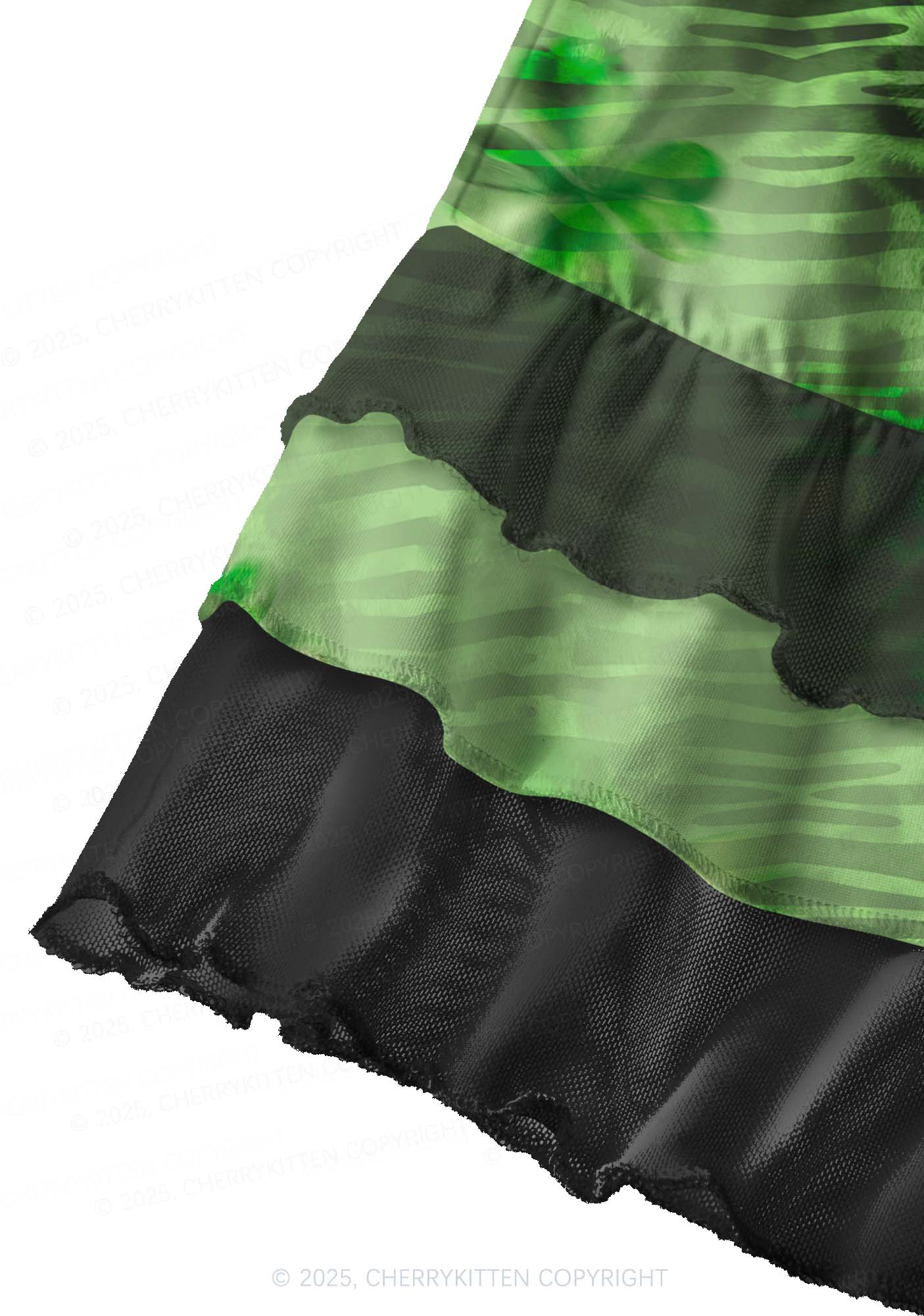 Shamrock Green Leopard St Patricks Y2K Print Mini Layered Skirt Cherrykitten - Image 2