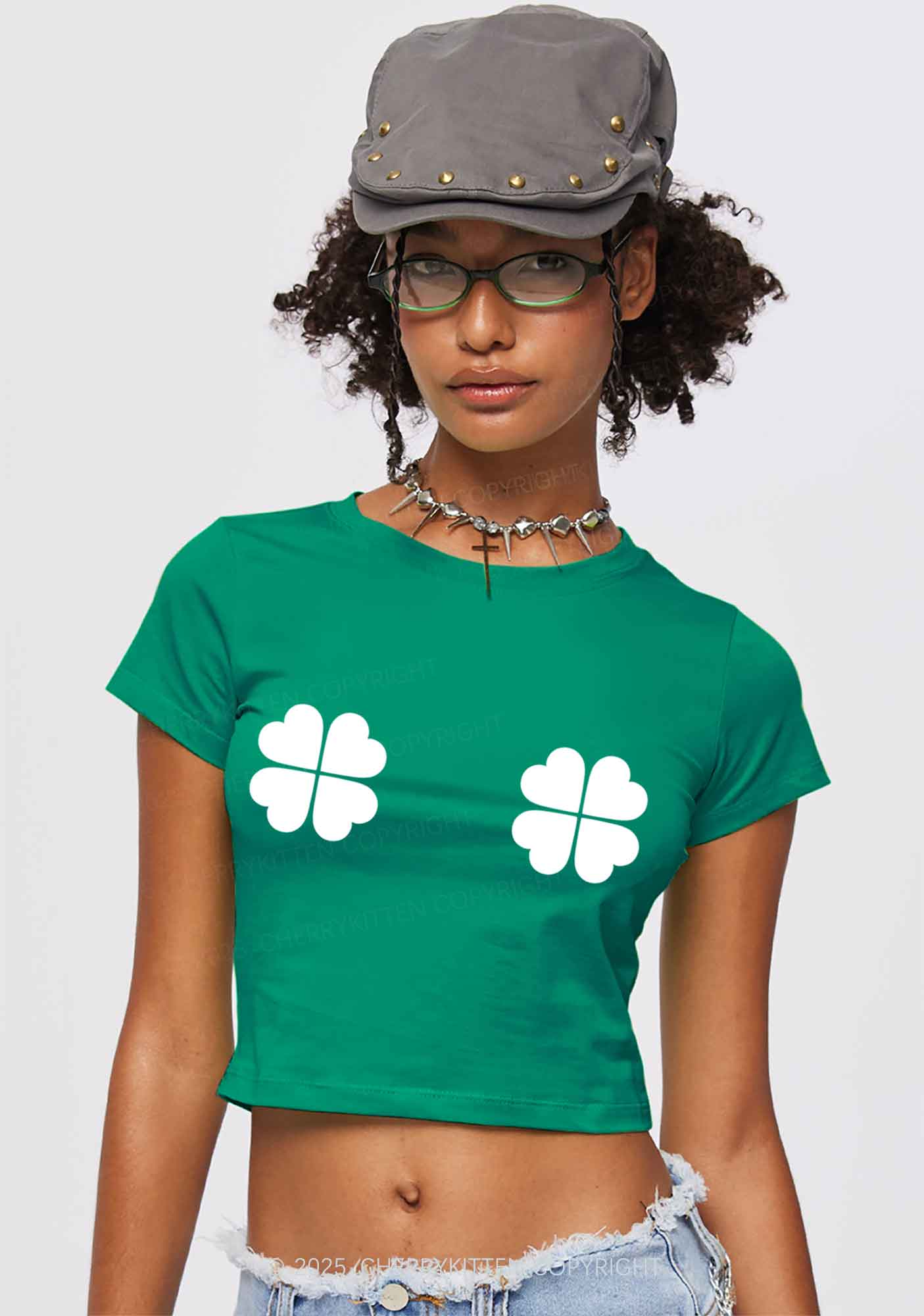 Shamrock Inspector Two Sides St Patricks Y2K Baby Tee Cherrykitten - Image 2