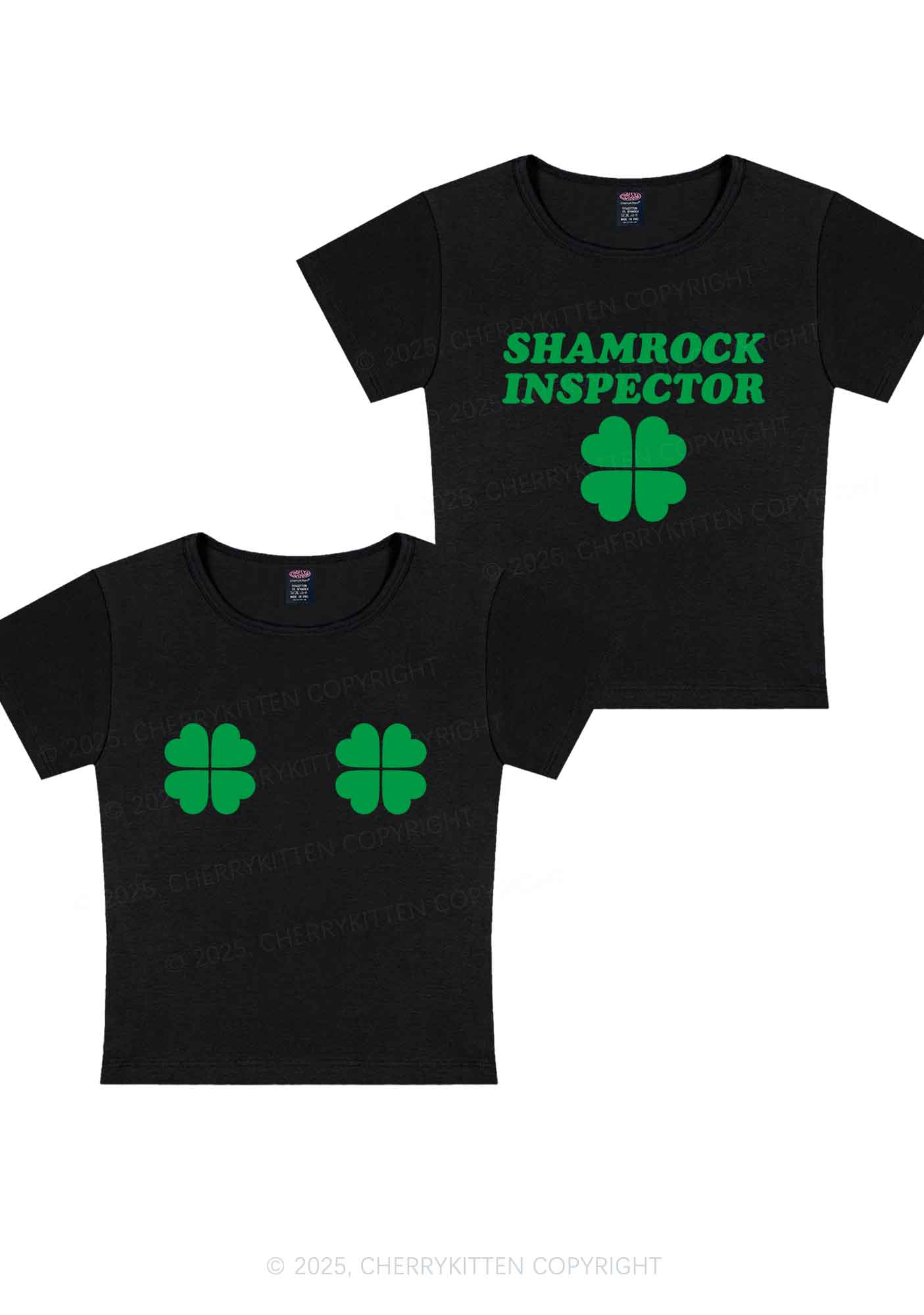 Shamrock Inspector Two Sides St Patricks Y2K Baby Tee Cherrykitten - Image 3