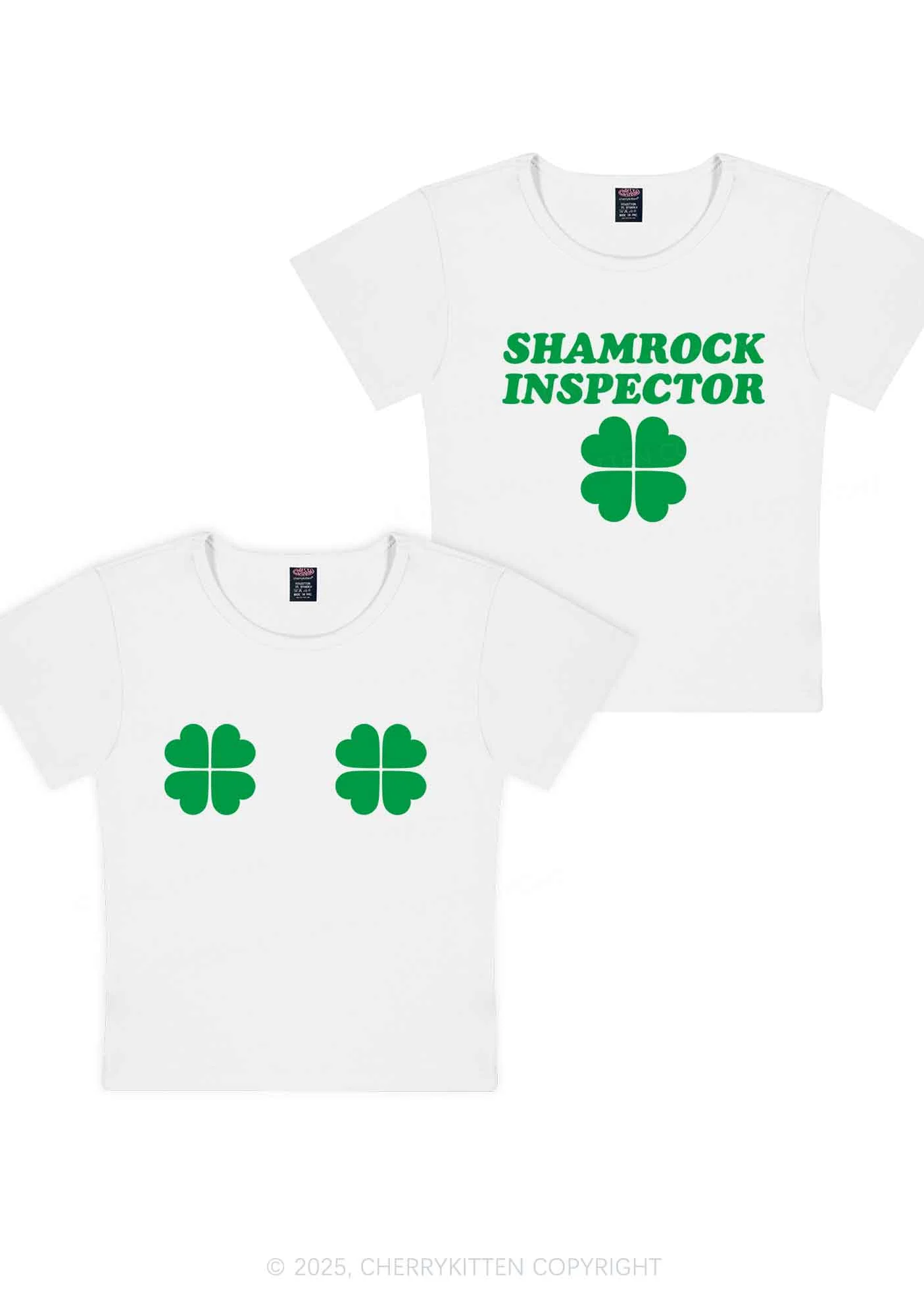 Shamrock Inspector Two Sides St Patricks Y2K Baby Tee Cherrykitten - Image 4