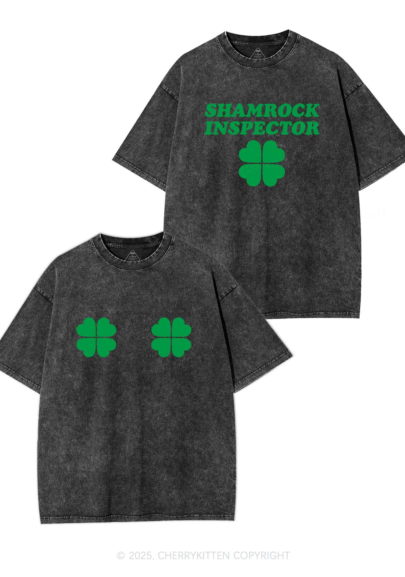 Shamrock Inspector Two Sides St Patricks Y2K Shirts Washed Tee Cherrykitten - Image 3