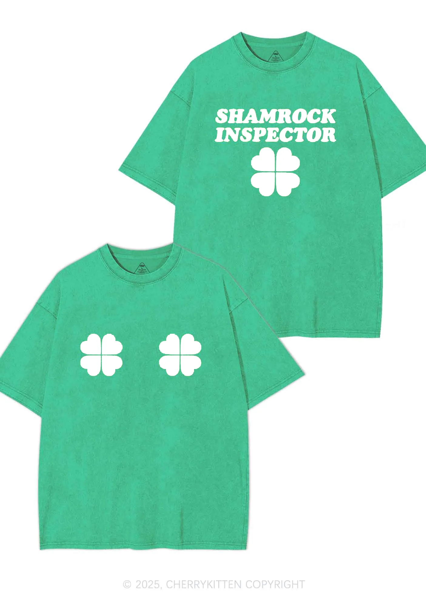 Shamrock Inspector Two Sides St Patricks Y2K Shirts Washed Tee Cherrykitten - Image 4