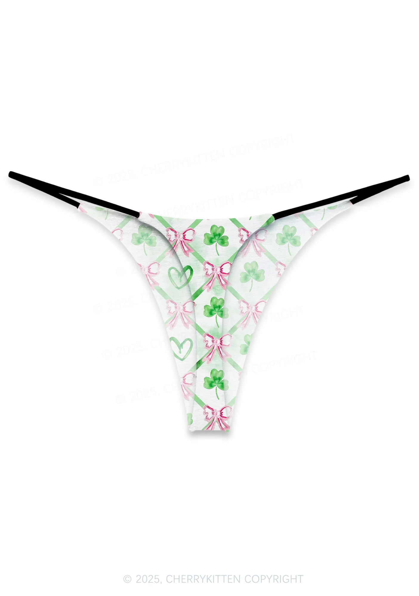 Shamrock Pink Bows St Patricks Y2K Print Bikini String Thong Cherrykitten - Image 3