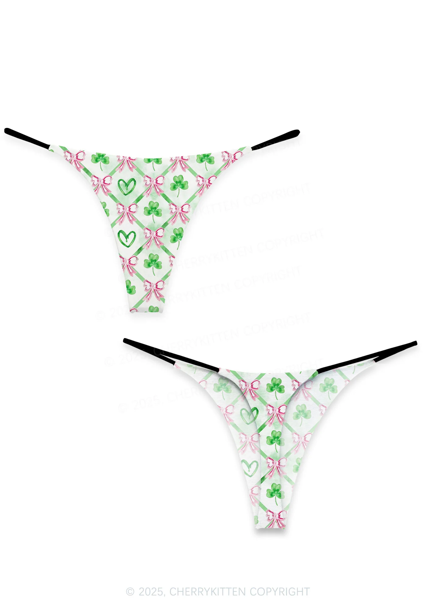 Shamrock Pink Bows St Patricks Y2K Print Bikini String Thong Cherrykitten - Image 4