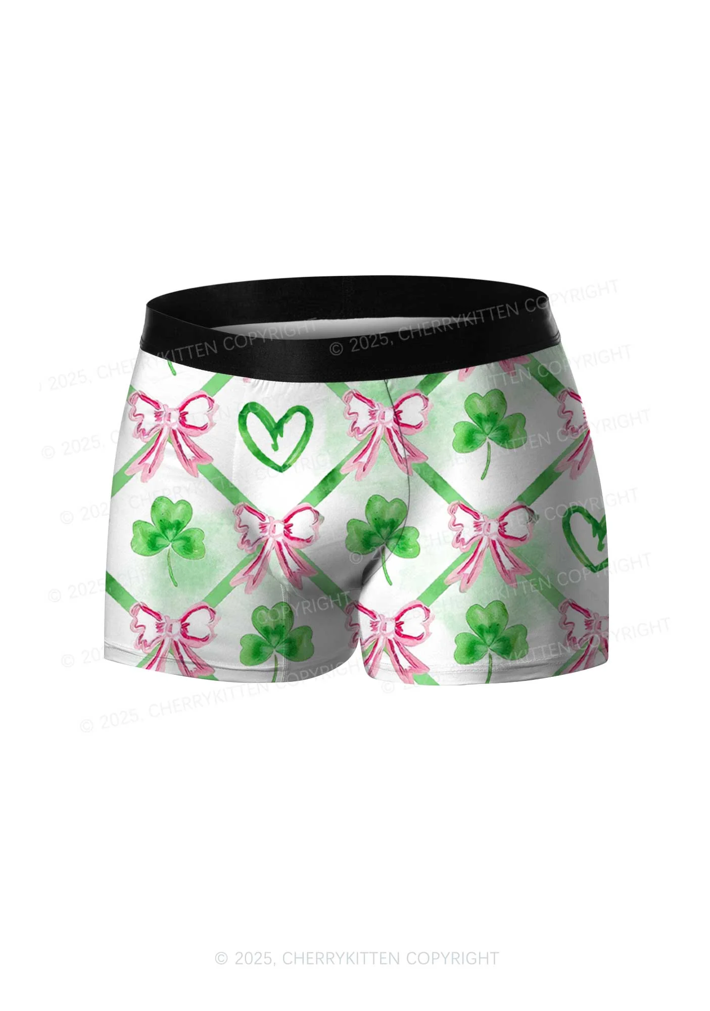 Shamrock Pink Bows St Patricks Y2K Print Men Boxer Briefs Cherrykitten - Image 3