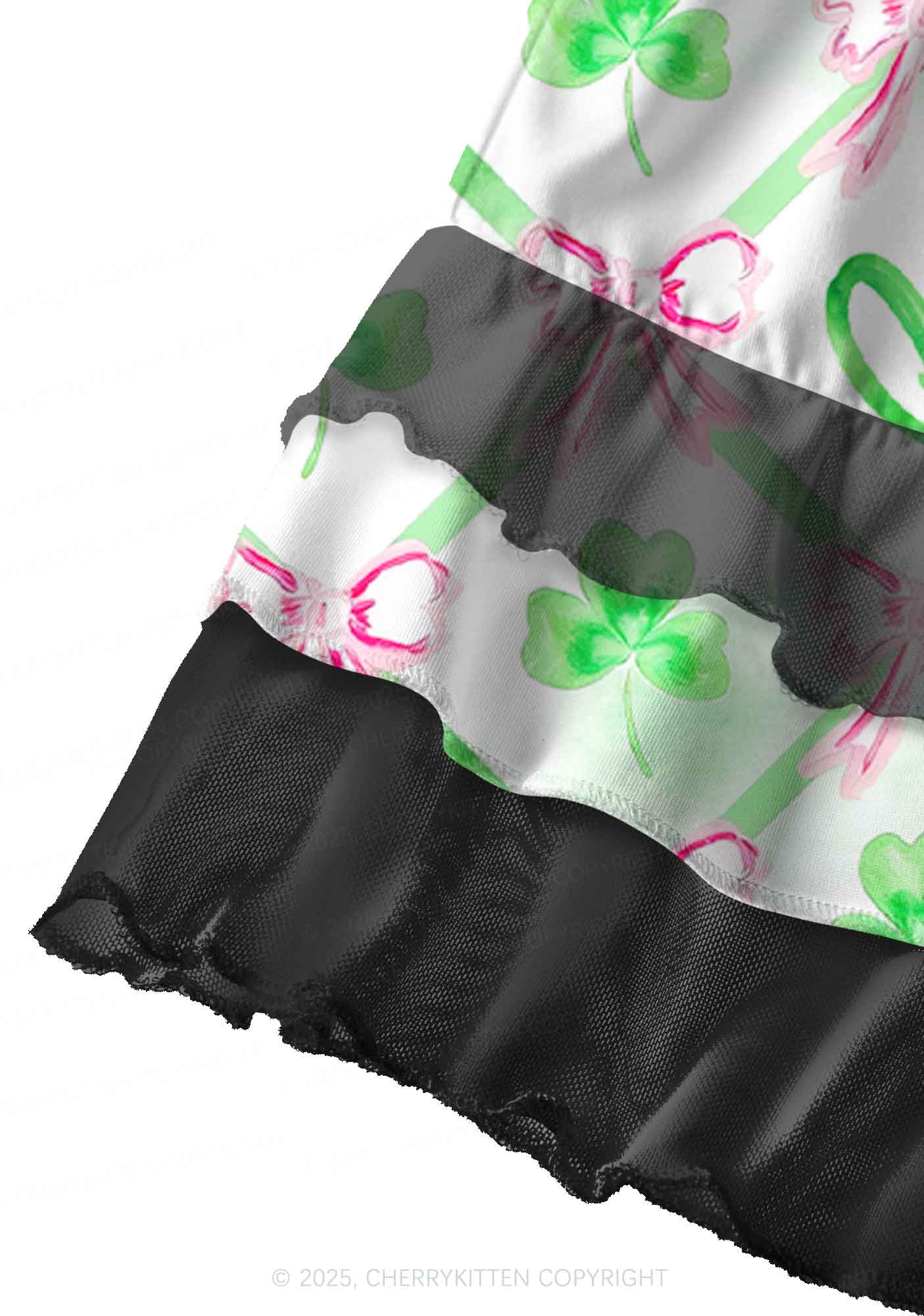 Shamrock Pink Bows St Patricks Y2K Print Mini Layered Skirt Cherrykitten - Image 2
