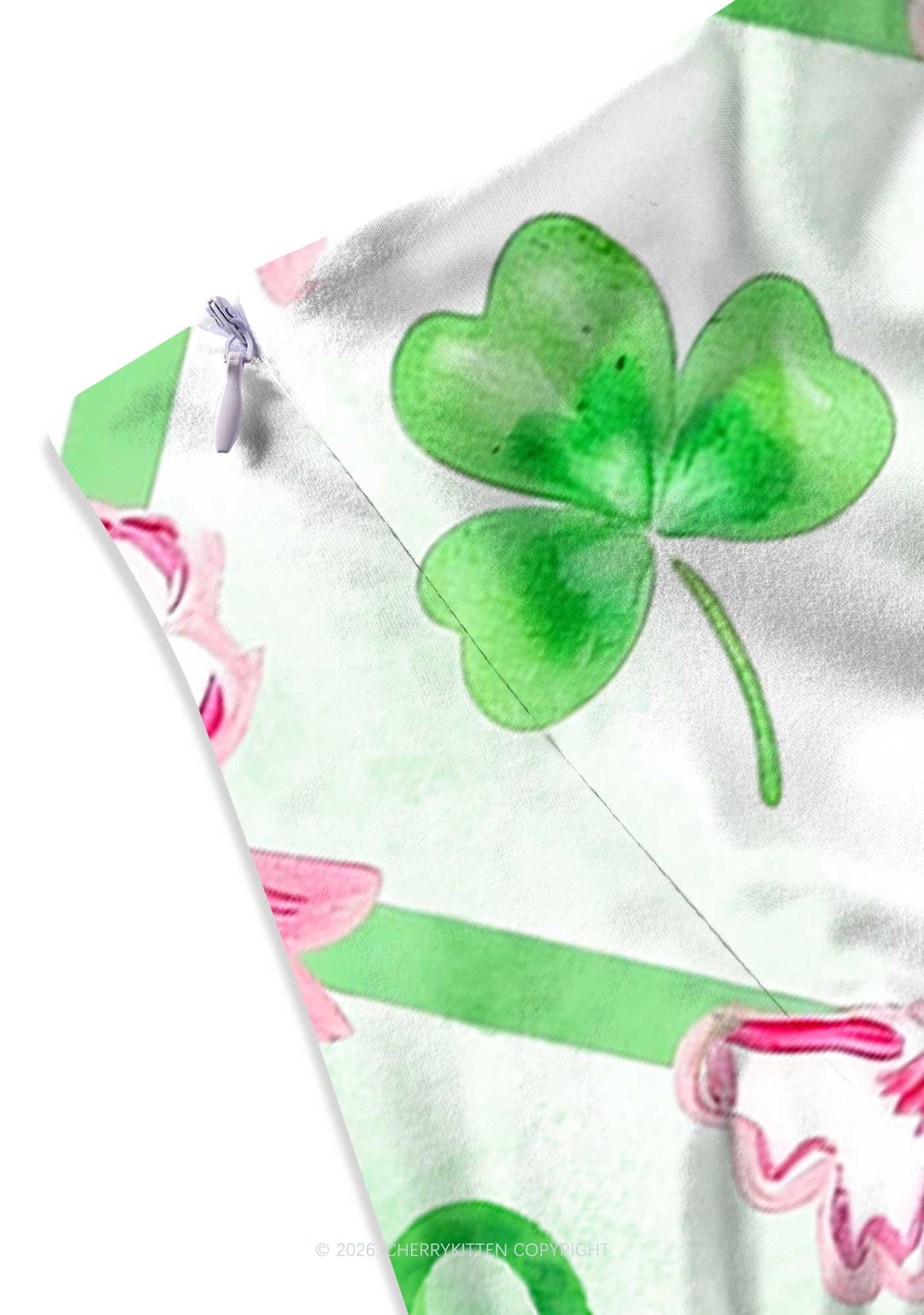Shamrock Pink Bows St Patricks Y2K Print Mini Skirt Cherrykitten - Image 3