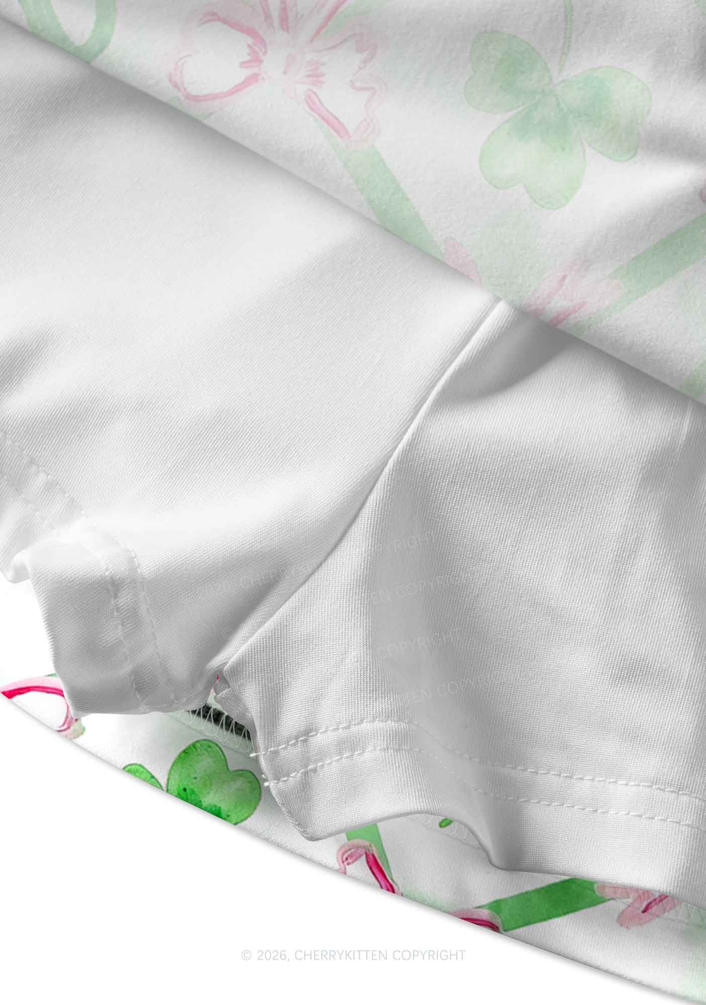 Shamrock Pink Bows St Patricks Y2K Print Mini Skirt Cherrykitten - Image 4