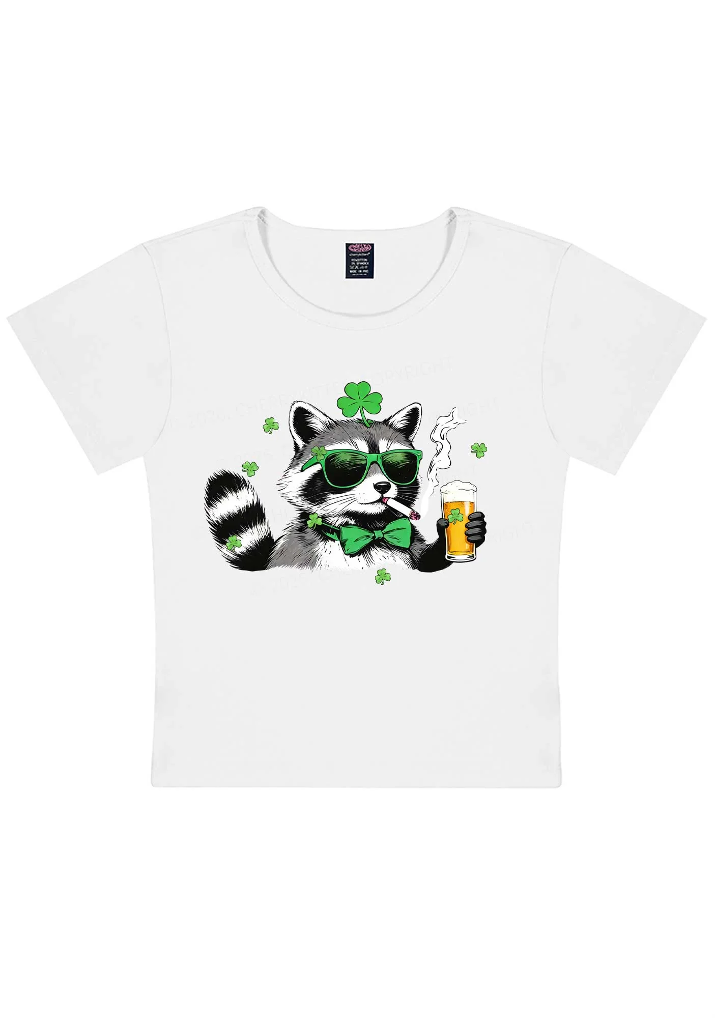 Shamrock Smoke Raccoon St Patricks Y2K Baby Tee Cherrykitten - Image 4