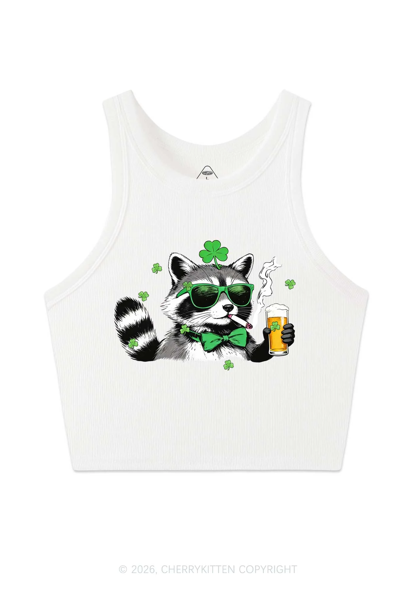 Shamrock Smoke Raccoon St Patricks Y2K Crop Tank Top Cherrykitten - Image 3