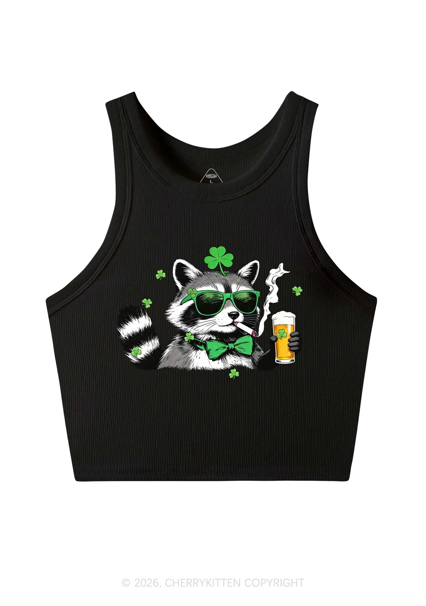Shamrock Smoke Raccoon St Patricks Y2K Crop Tank Top Cherrykitten - Image 4