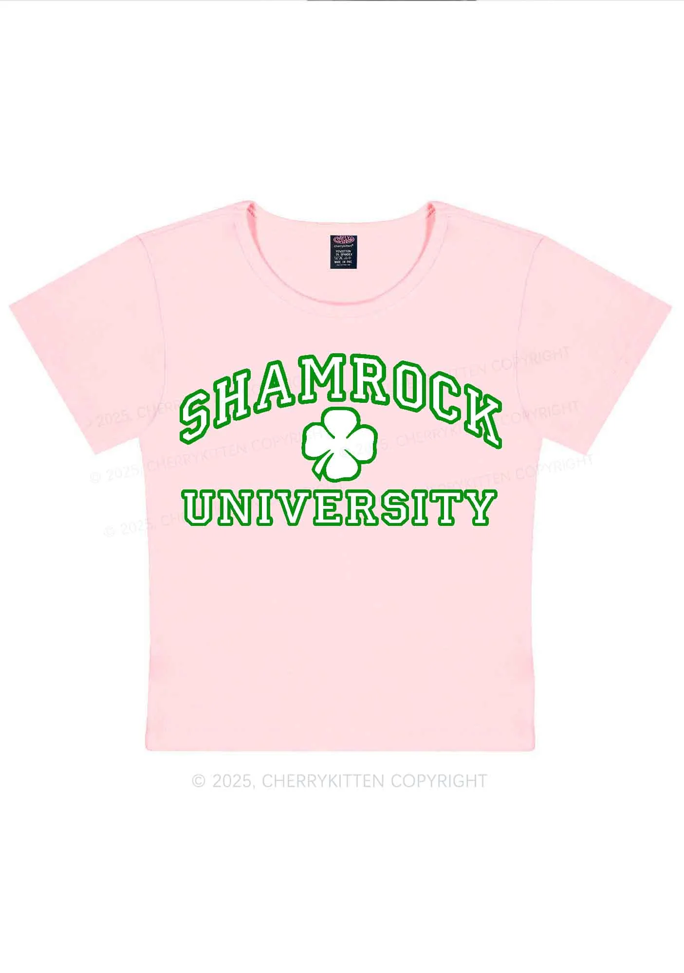 Shamrock University St Patricks Y2K Baby Tee Cherrykitten - Image 11
