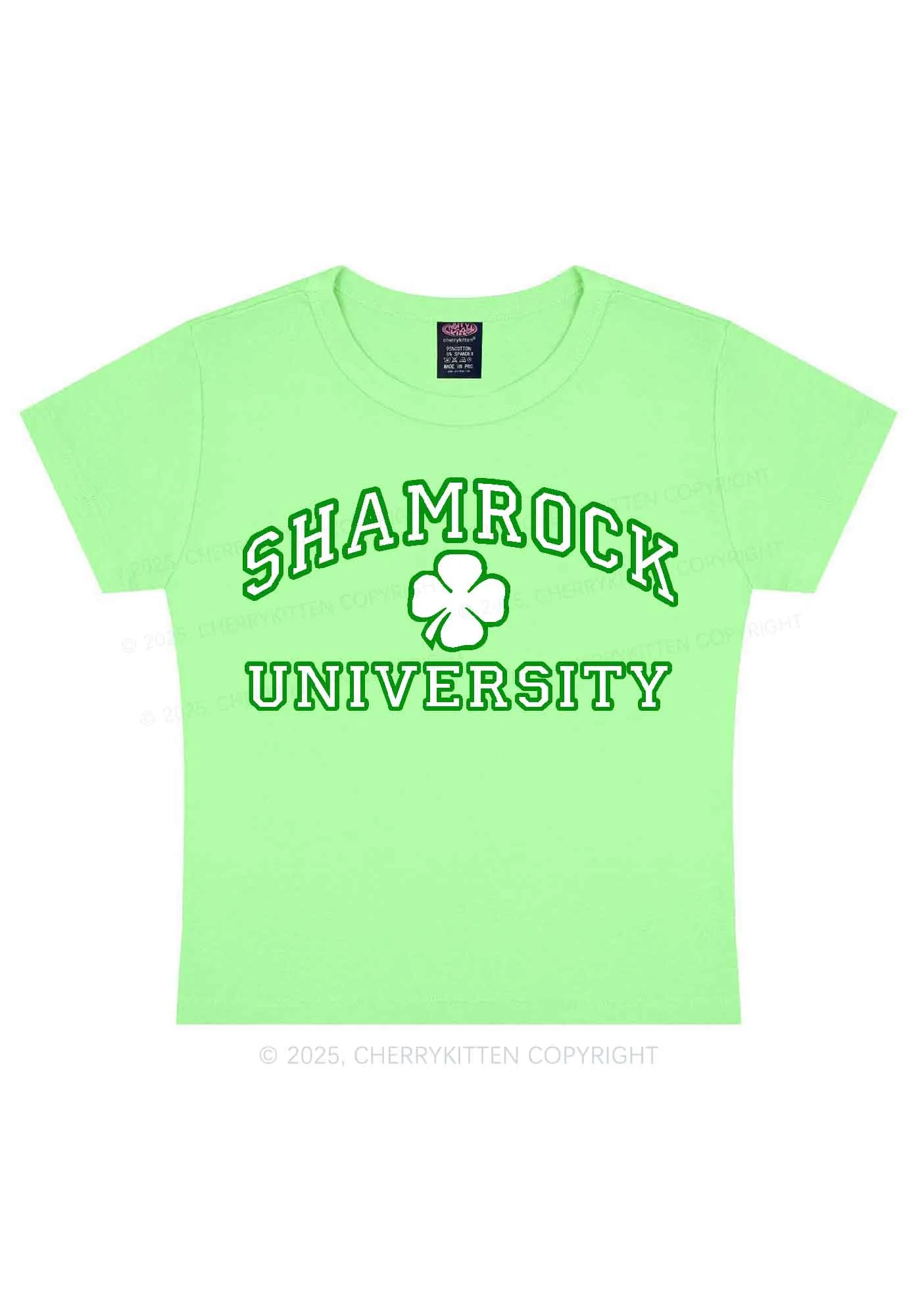 Shamrock University St Patricks Y2K Baby Tee Cherrykitten - Image 12