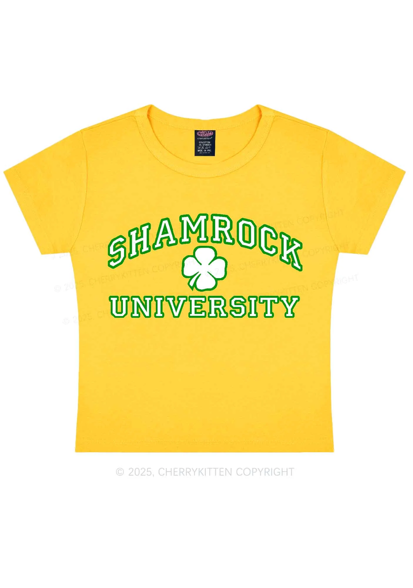 Shamrock University St Patricks Y2K Baby Tee Cherrykitten - Image 5