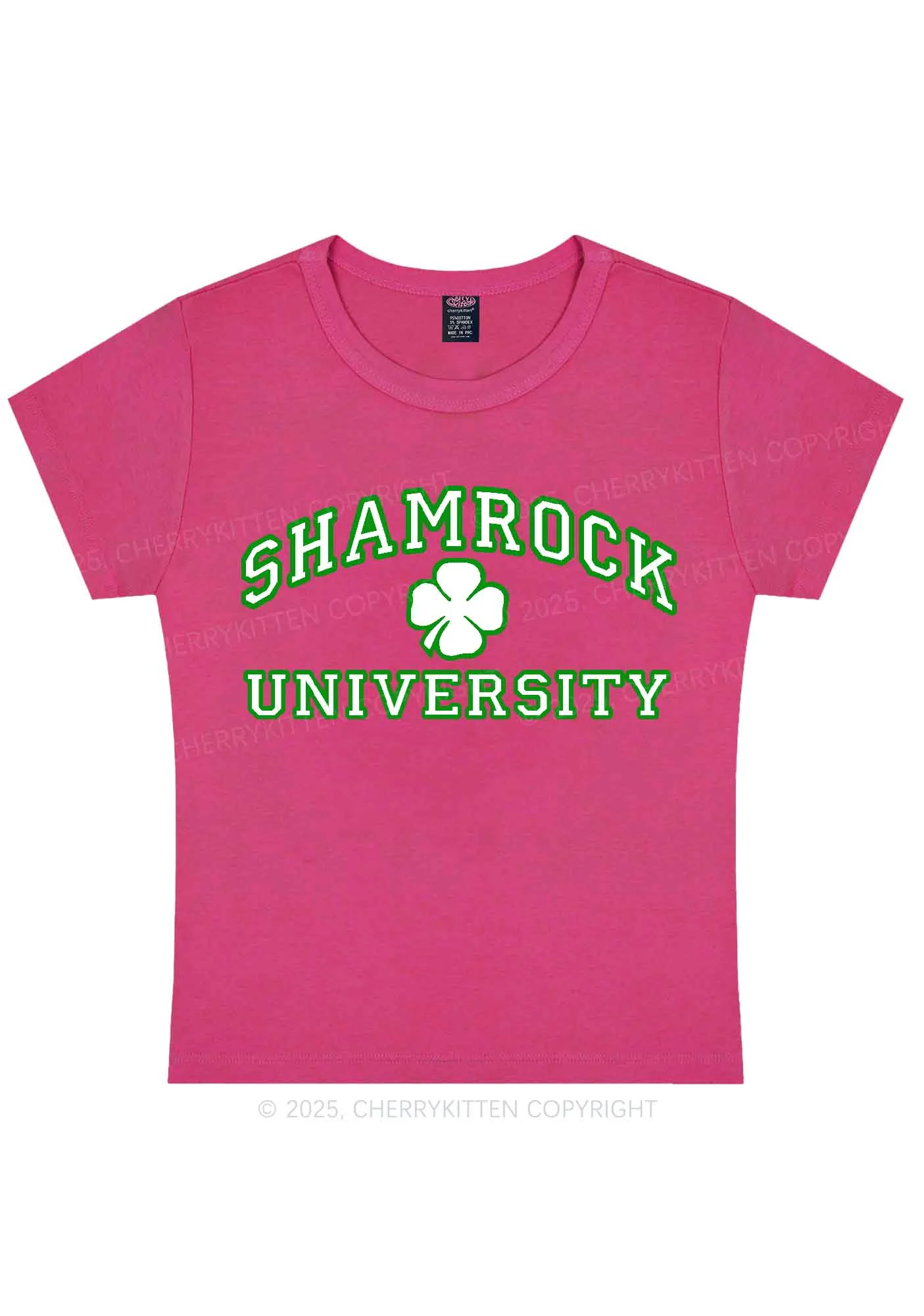 Shamrock University St Patricks Y2K Baby Tee Cherrykitten - Image 7