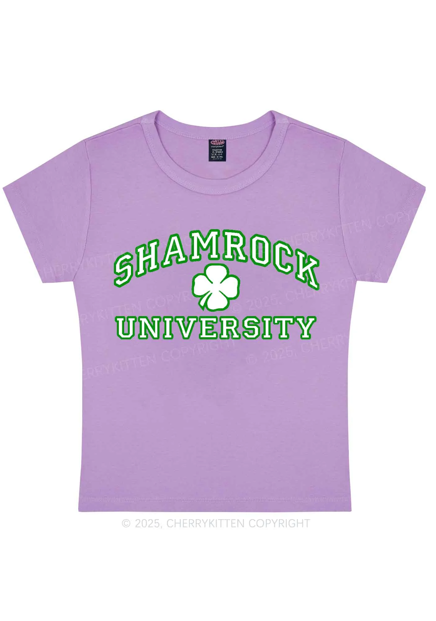 Shamrock University St Patricks Y2K Baby Tee Cherrykitten - Image 8