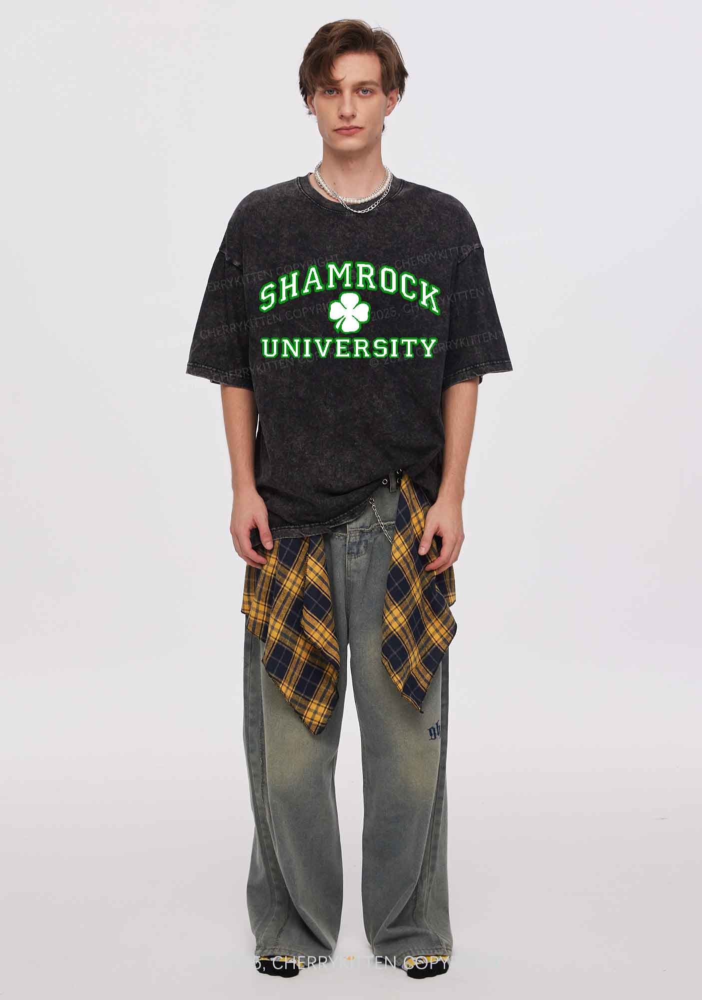 Shamrock University St Patricks Y2K Washed Tee Cherrykitten - Image 3