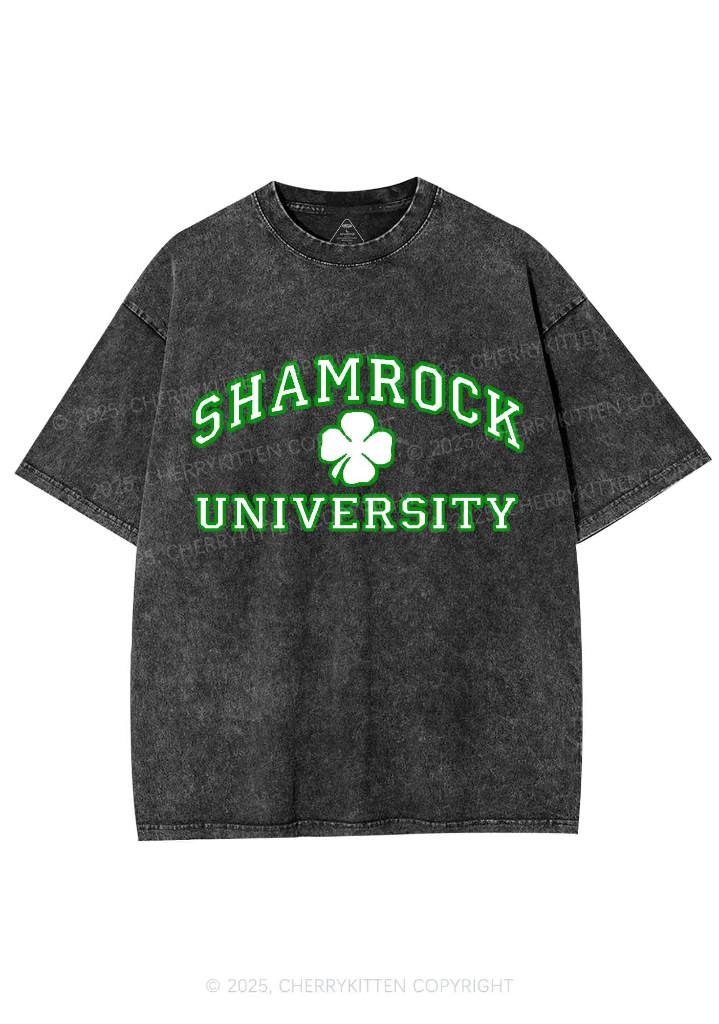 Shamrock University St Patricks Y2K Washed Tee Cherrykitten - Image 4