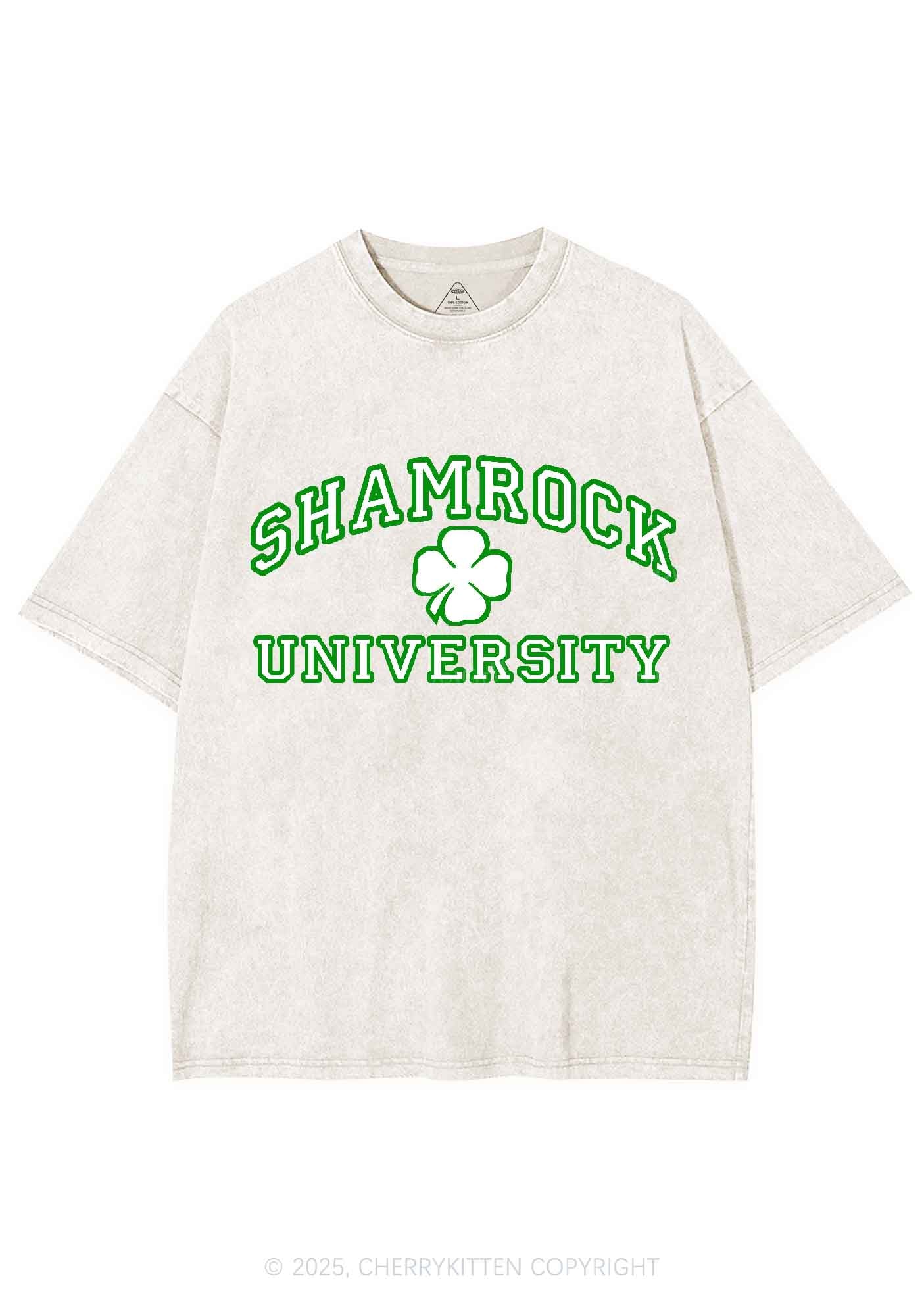 Shamrock University St Patricks Y2K Washed Tee Cherrykitten - Image 5
