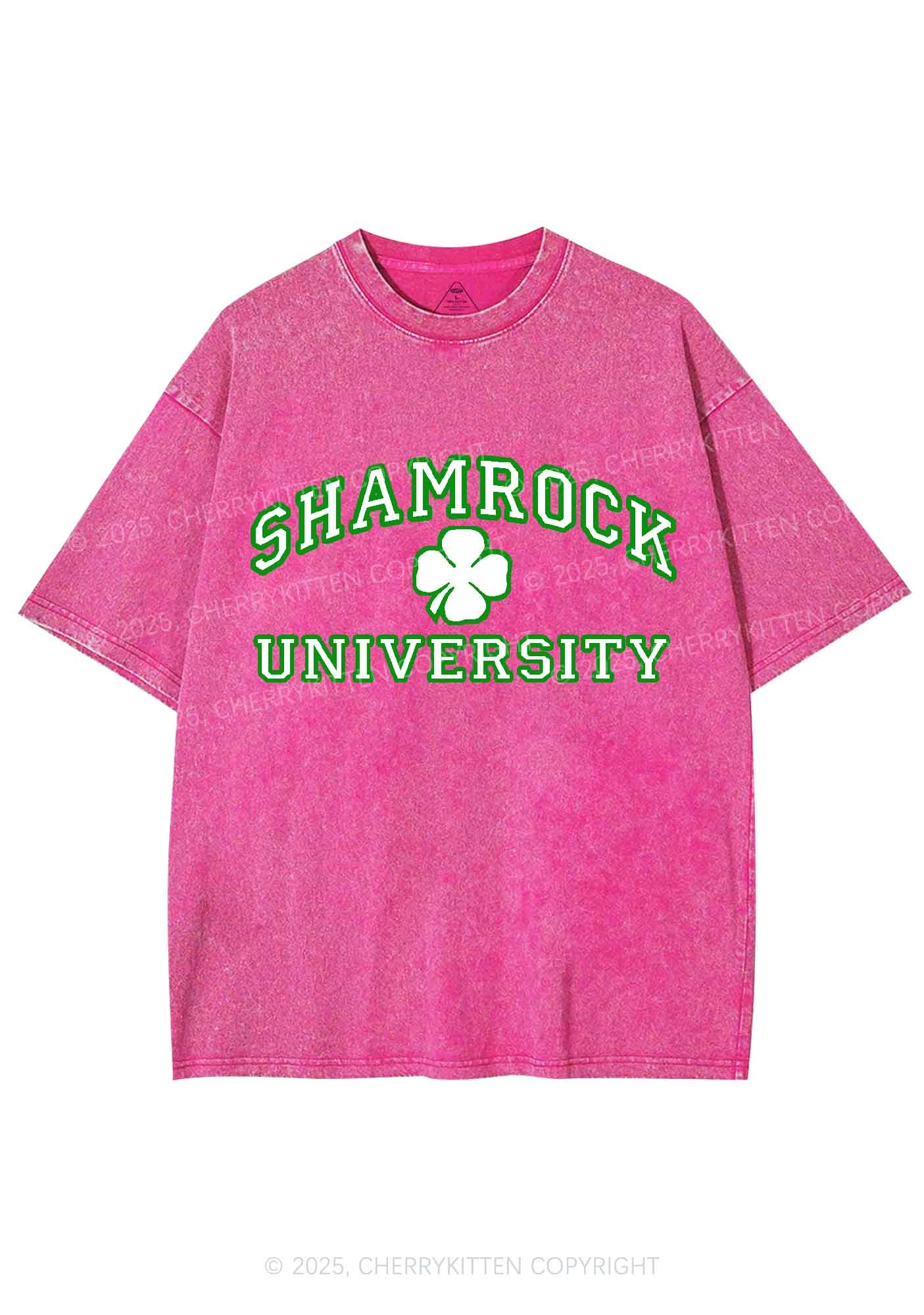 Shamrock University St Patricks Y2K Washed Tee Cherrykitten - Image 6