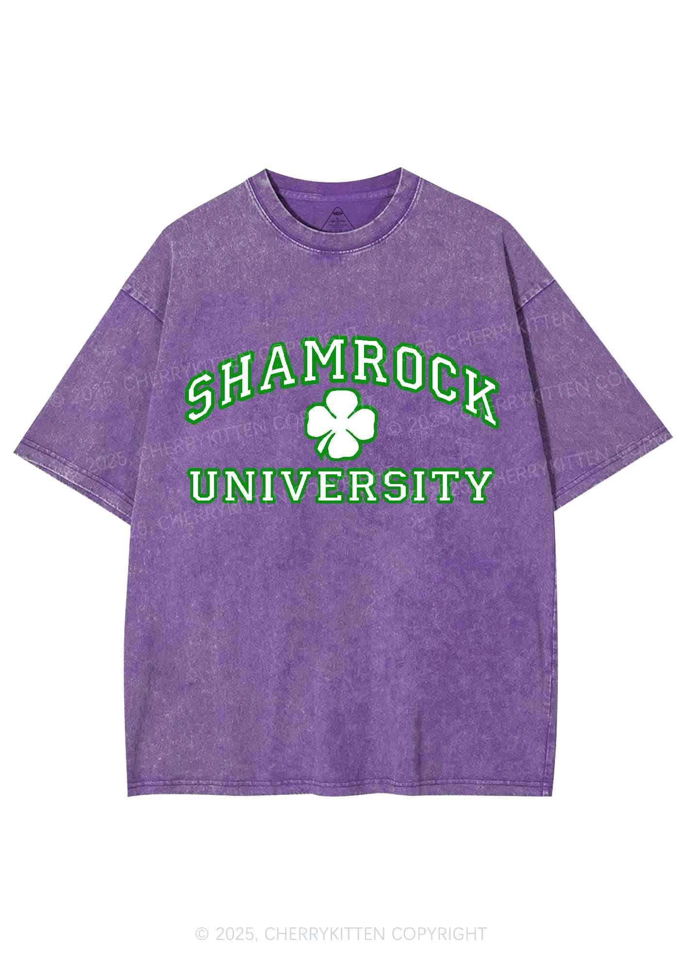 Shamrock University St Patricks Y2K Washed Tee Cherrykitten - Image 7