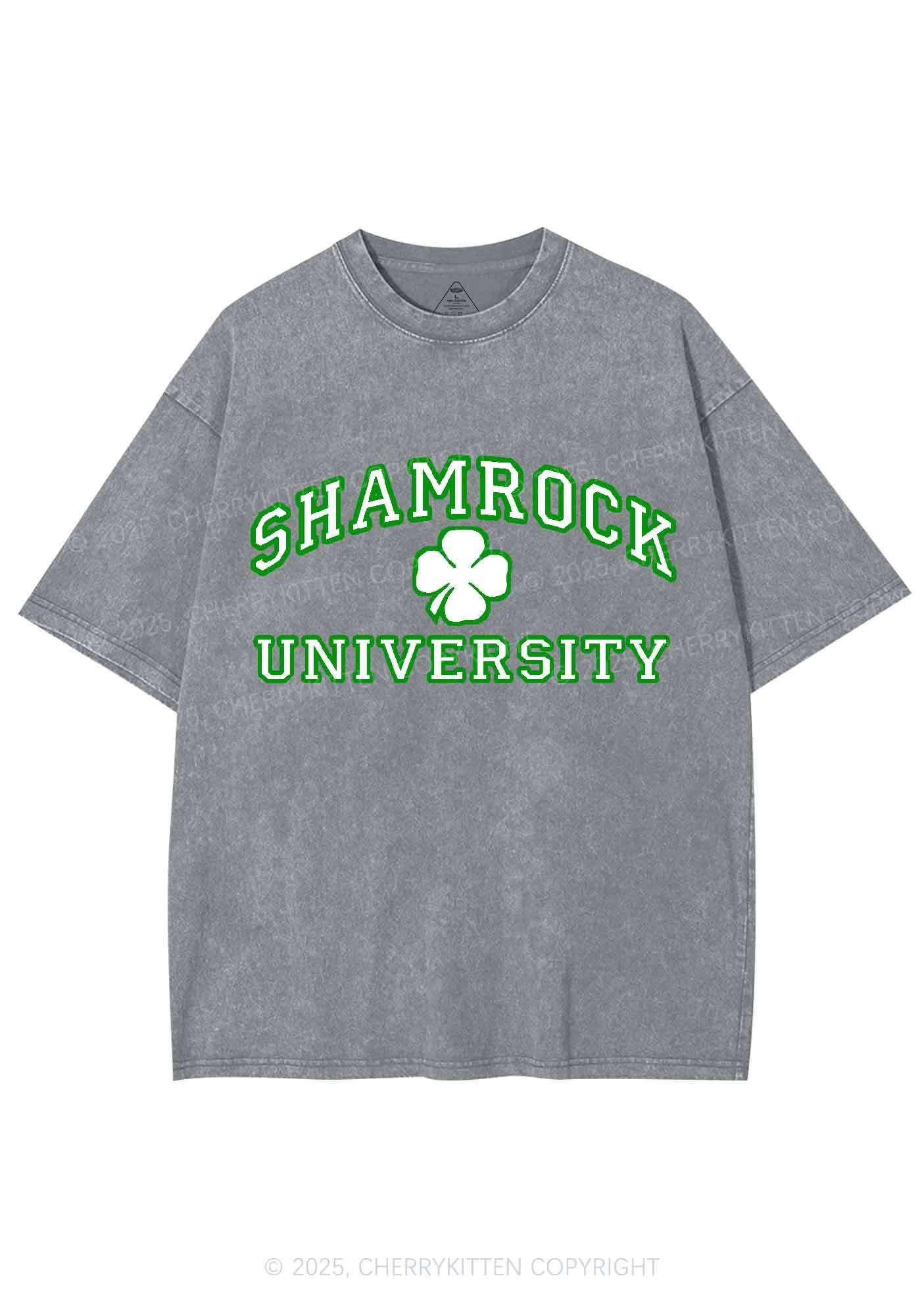Shamrock University St Patricks Y2K Washed Tee Cherrykitten - Image 8