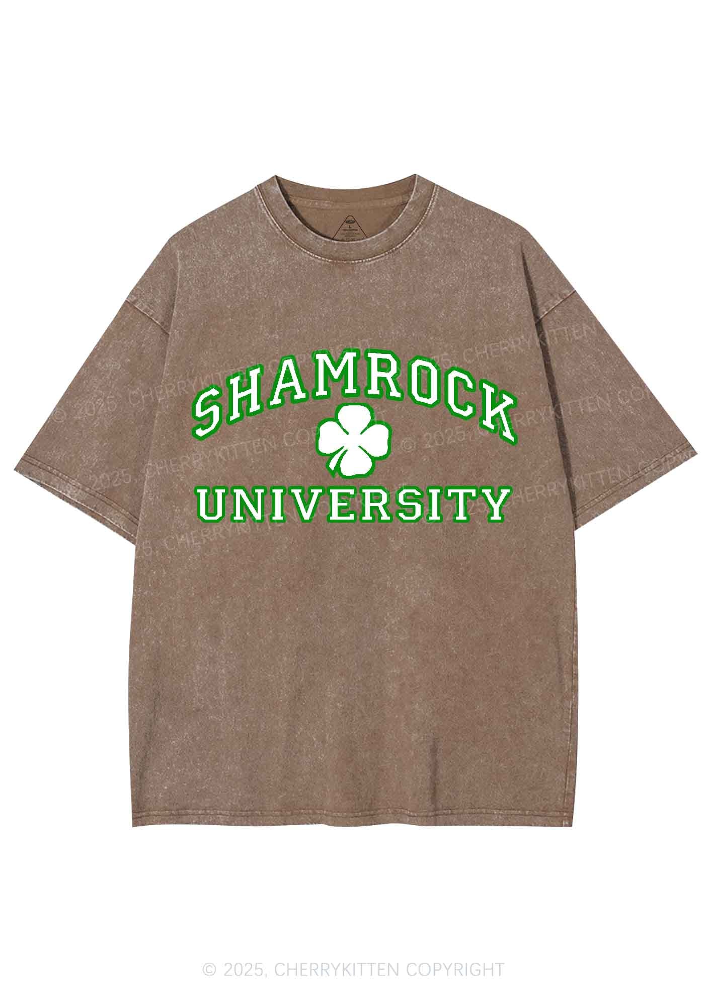 Shamrock University St Patricks Y2K Washed Tee Cherrykitten - Image 9