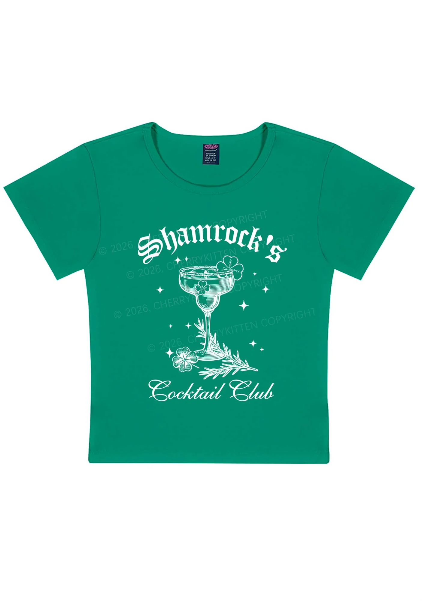 Shamrocks Coctail Club St Patricks Y2K Baby Tee Cherrykitten - Image 3