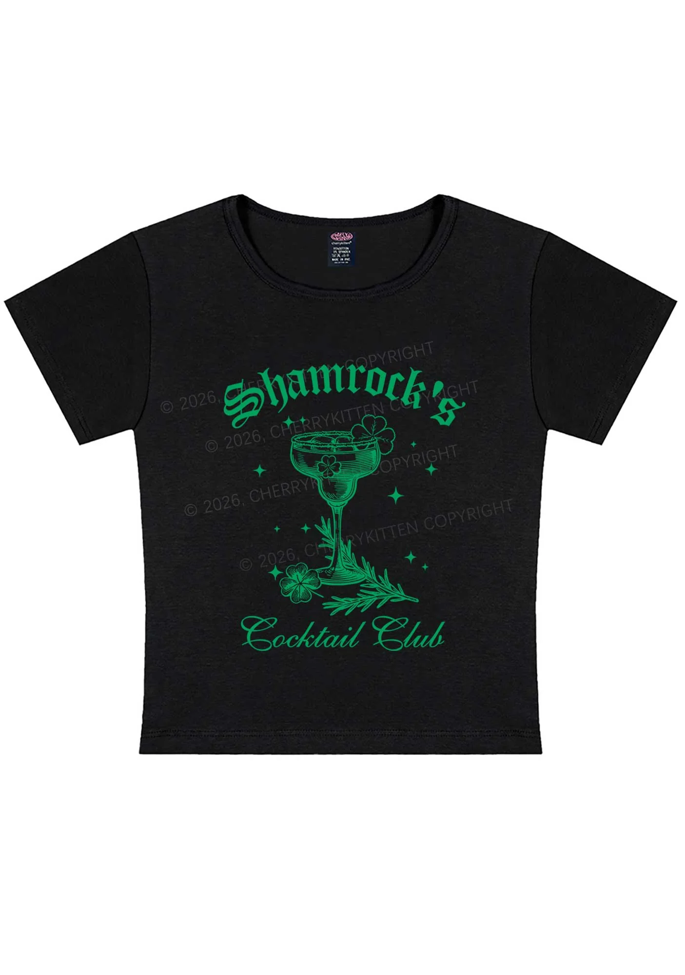 Shamrocks Coctail Club St Patricks Y2K Baby Tee Cherrykitten - Image 4