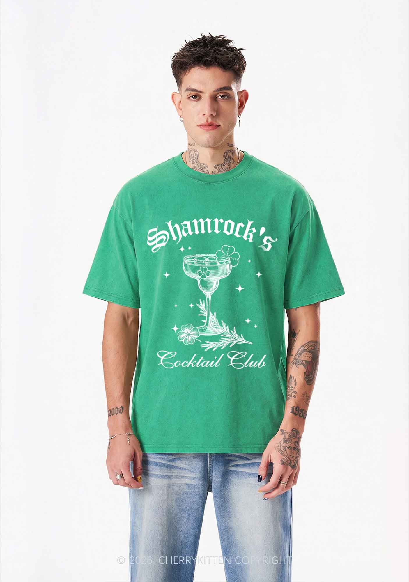 Shamrocks Coctail Club St Patricks Y2K Shirts Washed Tee Cherrykitten - Image 2