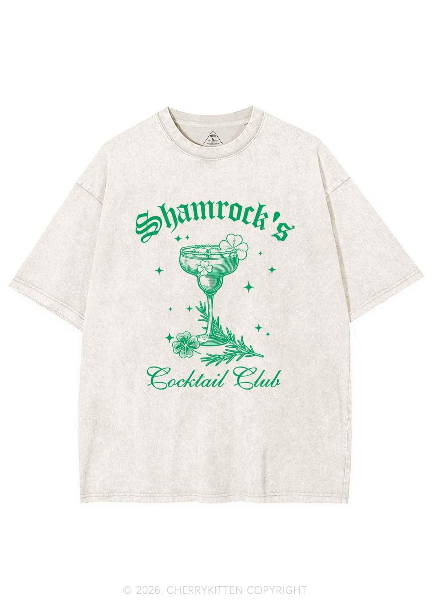 Shamrocks Coctail Club St Patricks Y2K Shirts Washed Tee Cherrykitten - Image 3