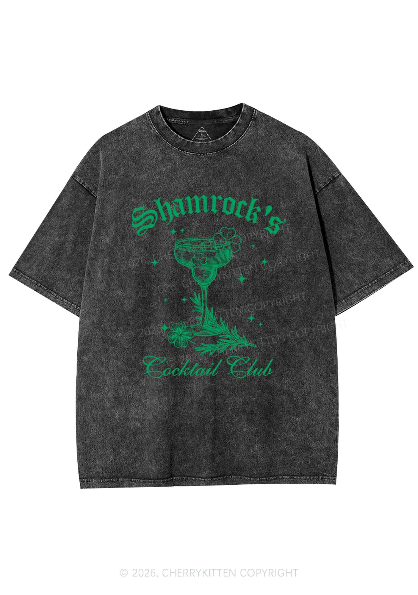 Shamrocks Coctail Club St Patricks Y2K Shirts Washed Tee Cherrykitten - Image 4