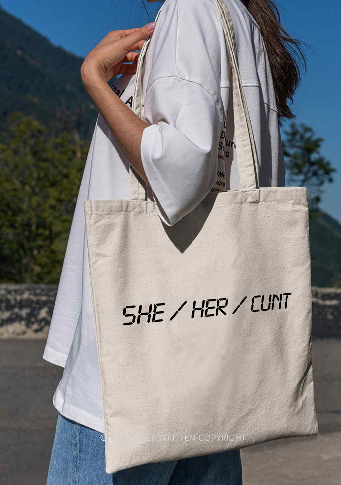 She Her Cxxt Y2K Canvas Tote Bag Cherrykitten - Image 2