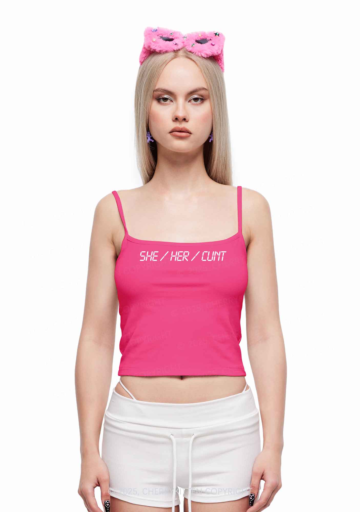 She Her Cxxt Y2K Spaghetti Strap Cami Cherrykitten - Image 2