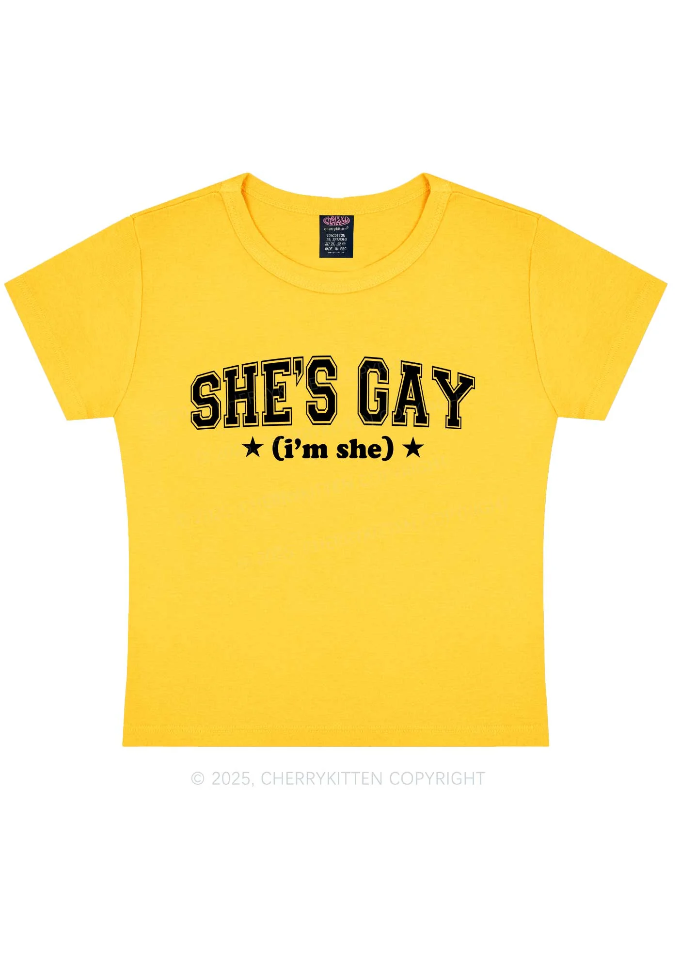 She Is Gay Y2K Baby Tee Cherrykitten - Image 4