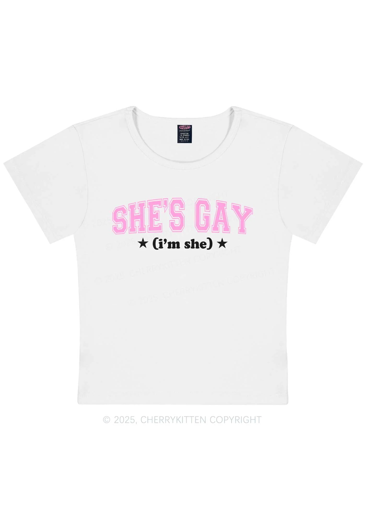 She Is Gay Y2K Baby Tee Cherrykitten - Image 5