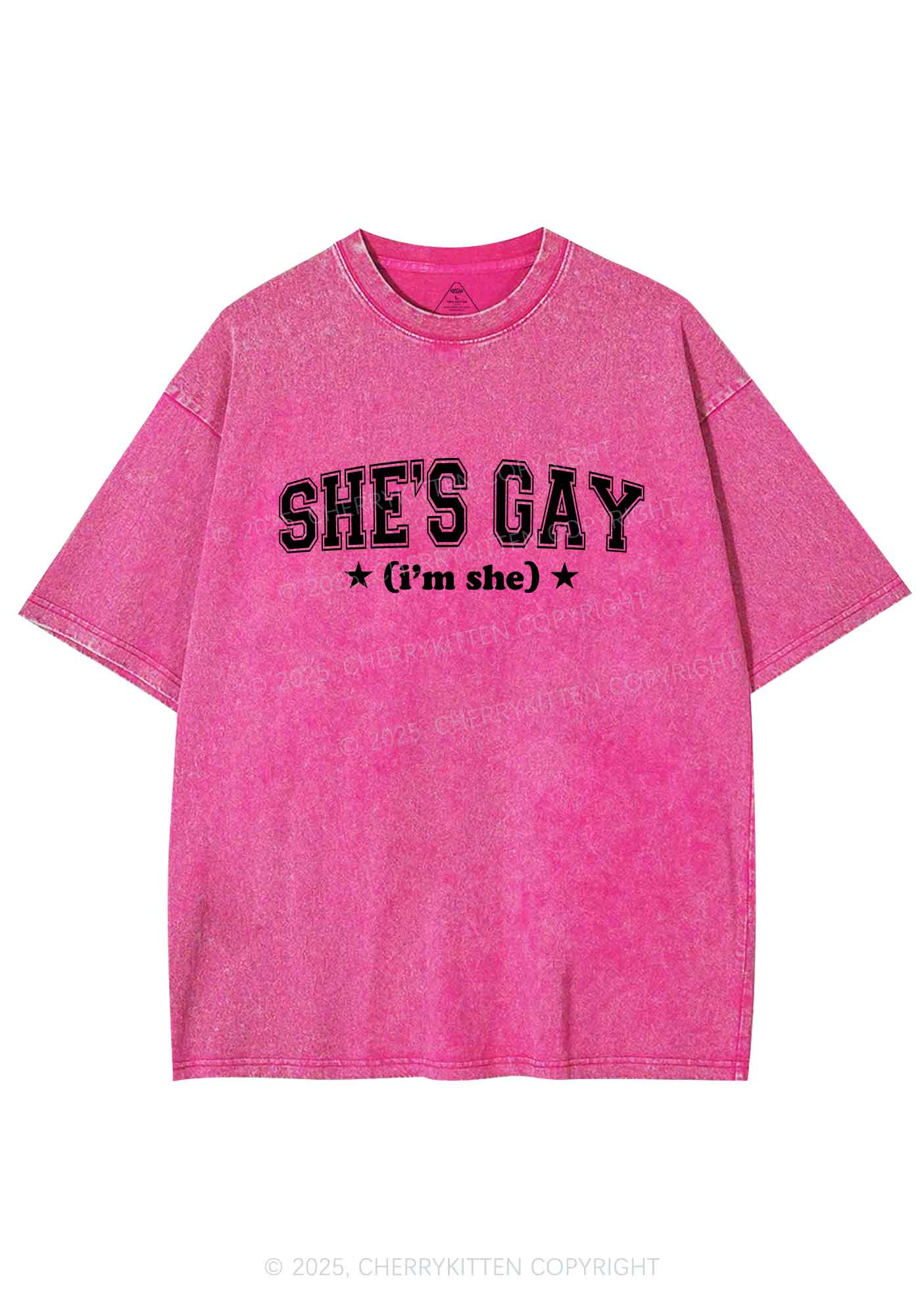 She Is Gay Y2K Shirts Washed Tee Cherrykitten - Image 3
