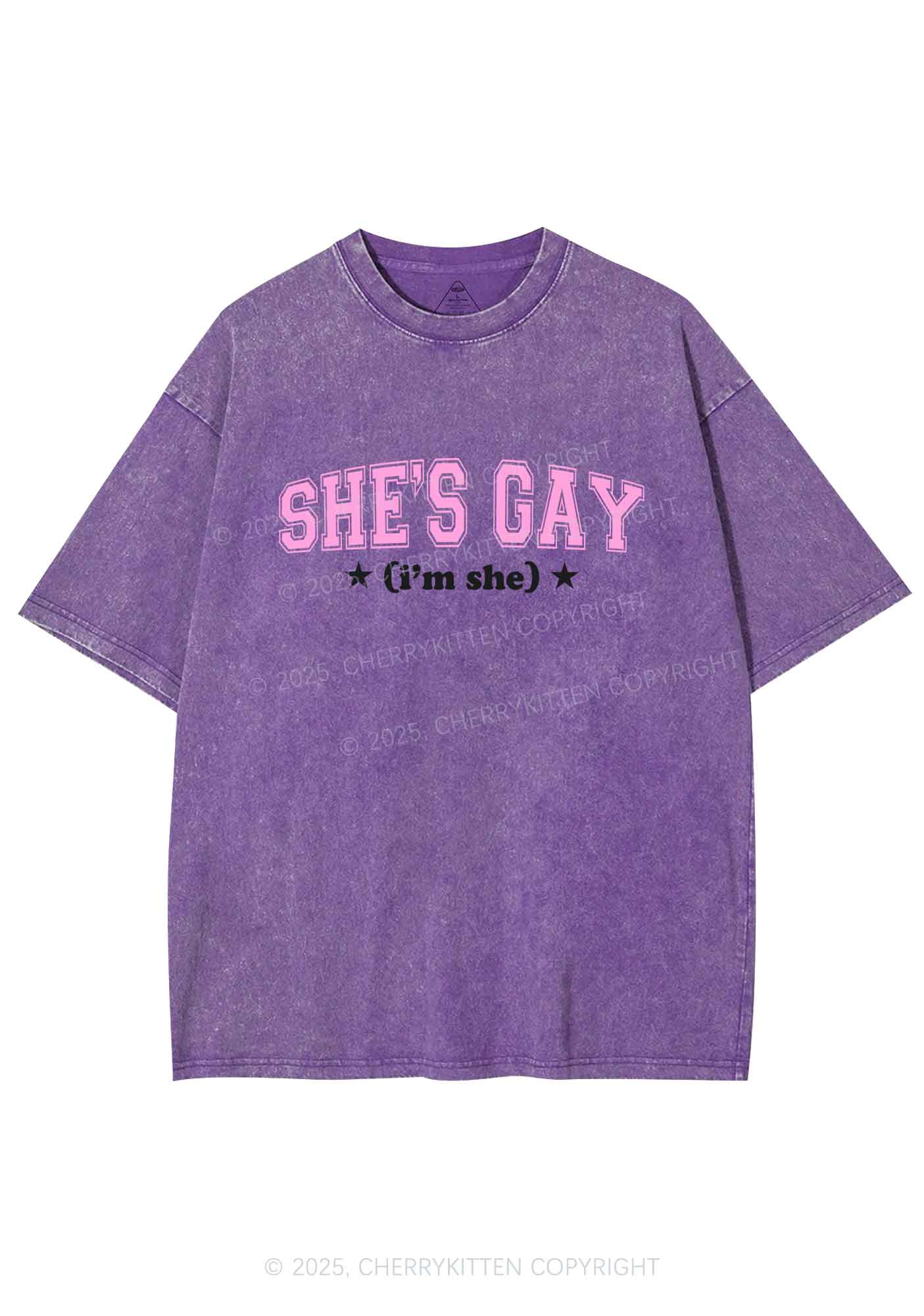 She Is Gay Y2K Shirts Washed Tee Cherrykitten - Image 5