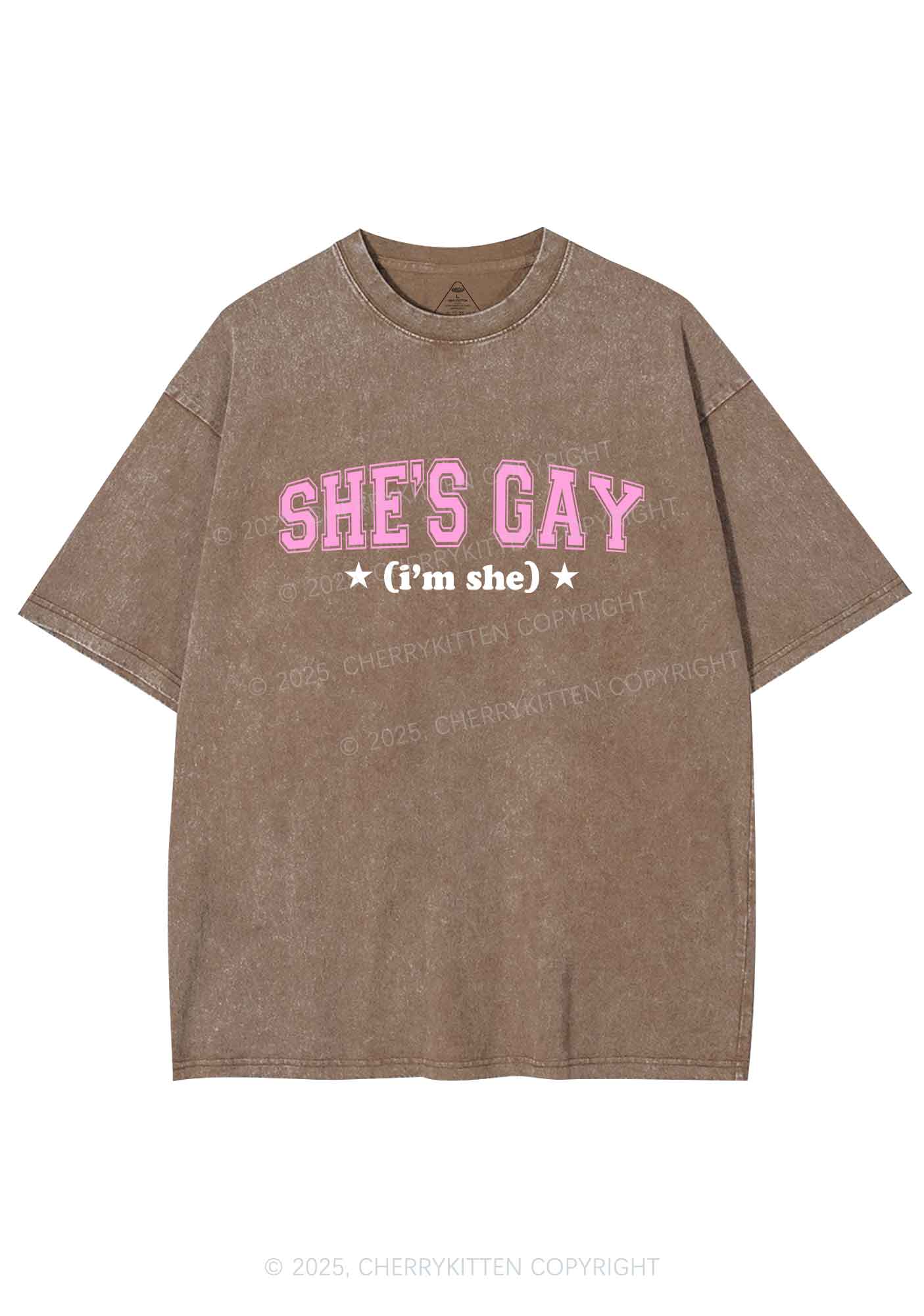 She Is Gay Y2K Shirts Washed Tee Cherrykitten - Image 6