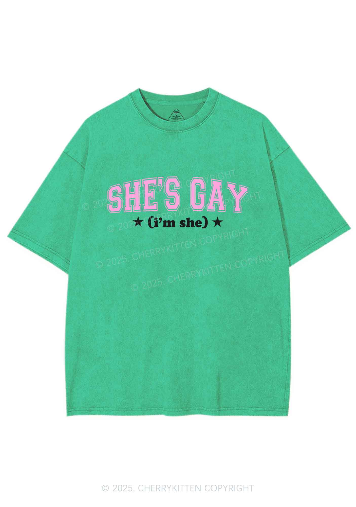 She Is Gay Y2K Shirts Washed Tee Cherrykitten - Image 7