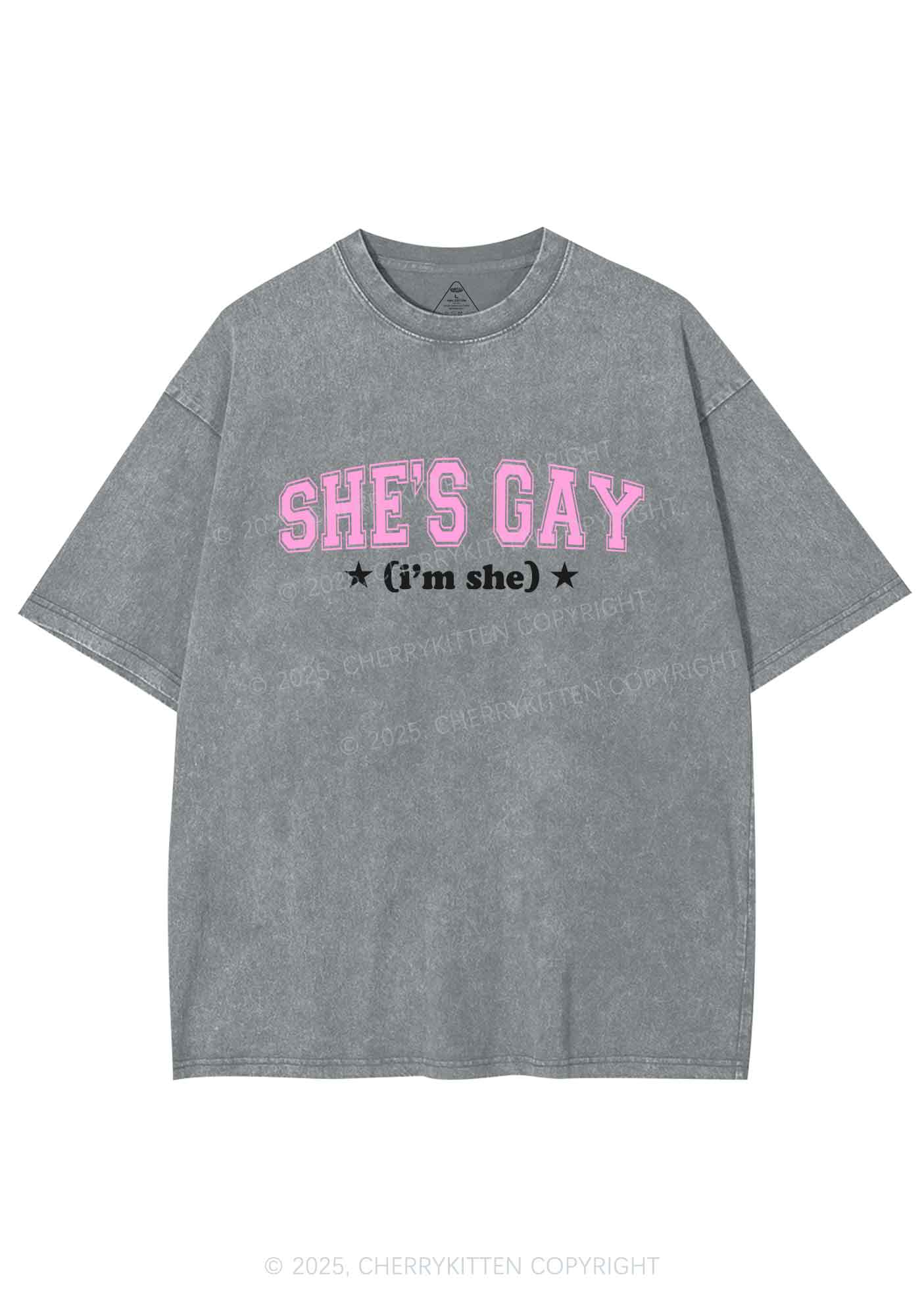 She Is Gay Y2K Shirts Washed Tee Cherrykitten - Image 8