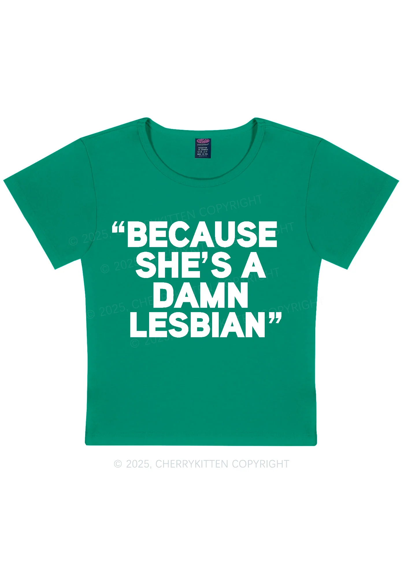 She's A Damn Lesbian Y2K Baby Tee Cherrykitten - Image 10